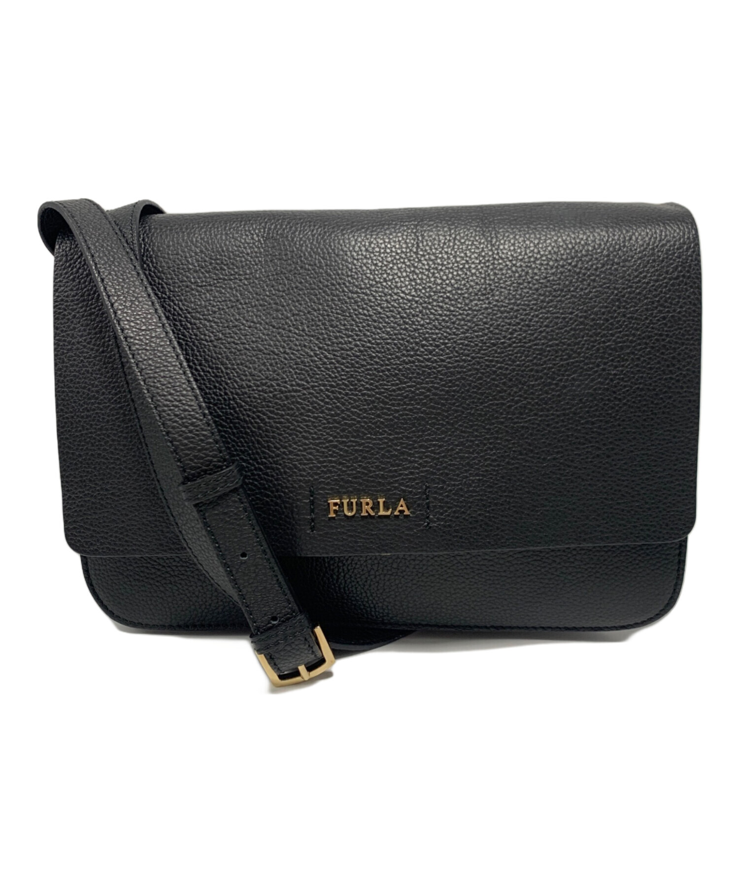 中古・古着通販】FURLA (フルラ) フラップショルダーバッグ ブラック 