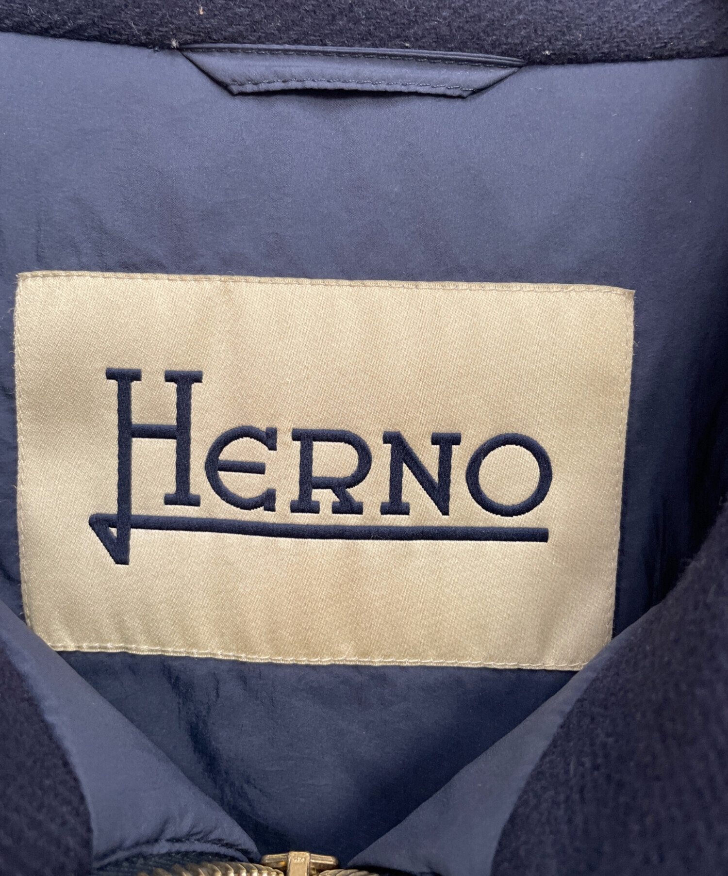 【値下げ】ヘルノ　異素材切り替えコート　ネイビー　12A 中古・古着通販】HERNO (ヘルノ) 異素材切替ダウンコート ネイビー