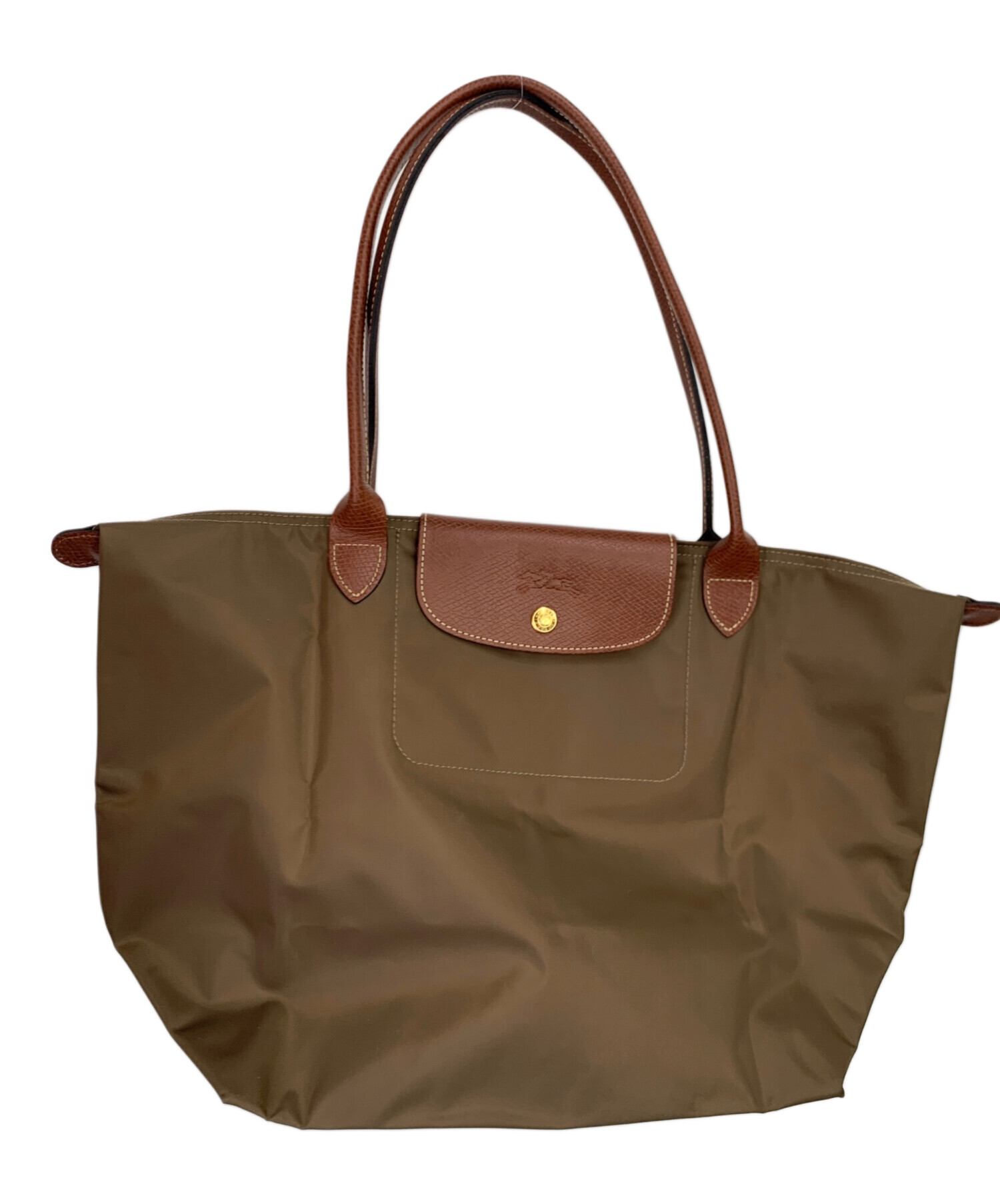 美品 ロンシャン コットン カーキ ショルダーバッグ 0011【中古】Longchamp LONGCHAMP - 美品 ロンシャン コットン カーキ ショルダーバッグ 0011
