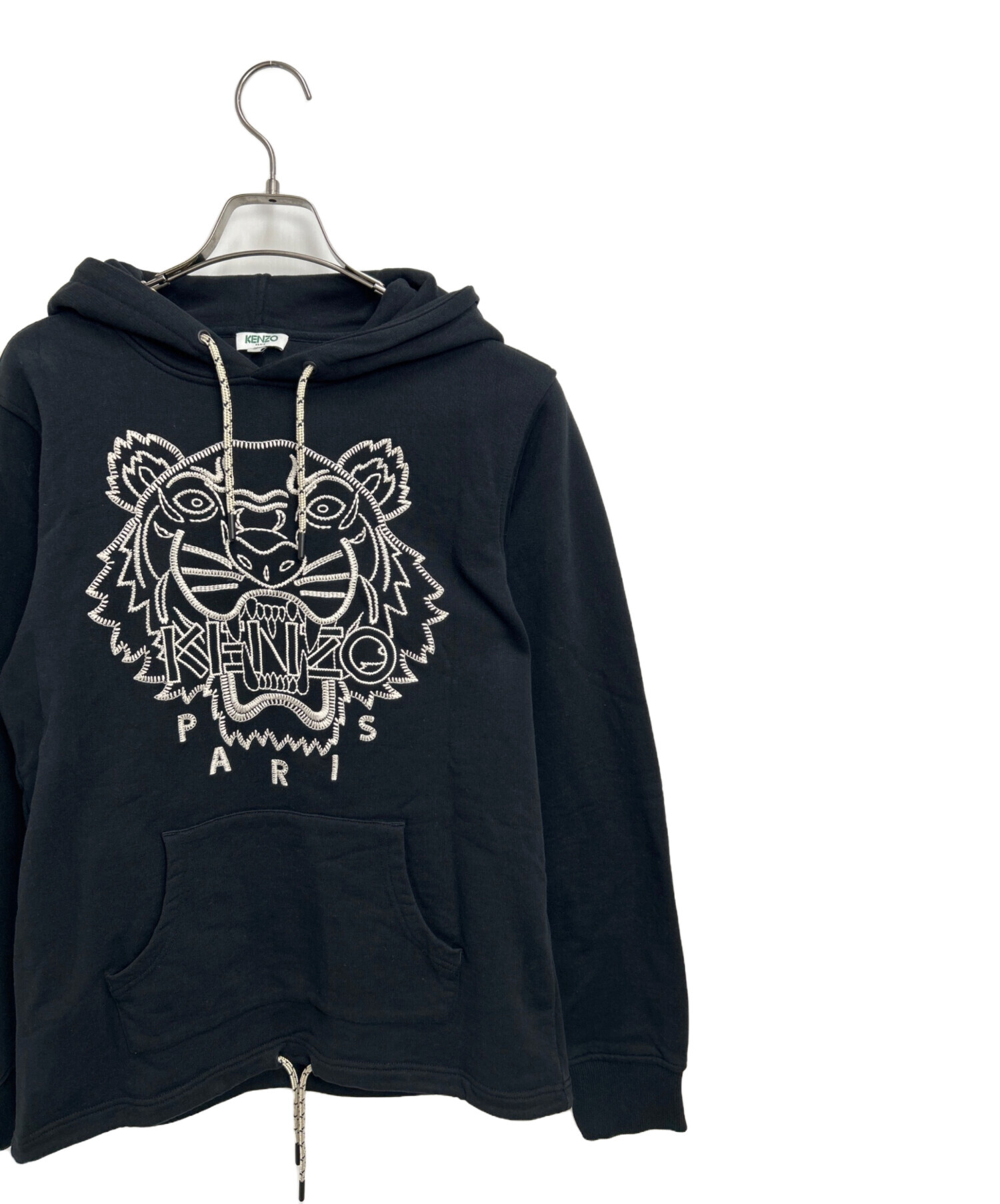 ケンゾー プルオーバーパーカー フーディパーカー ロゴ刺繍 パーカー ブラック 中古・古着通販】KENZO (ケンゾー) タイガー刺繍 プルオーバーパーカー
