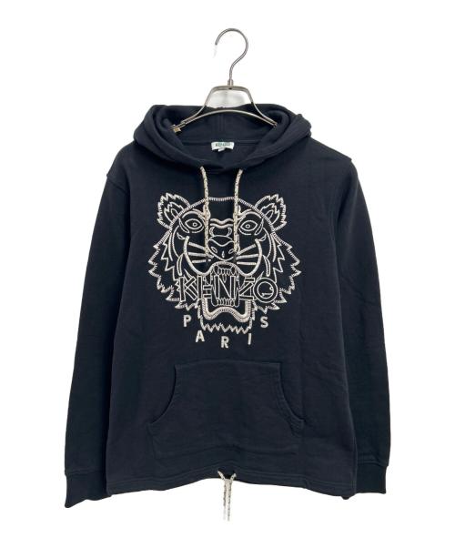 希少 KENZO ケンゾー タイガー 刺繍ロゴ プルオーバー ブラック パーカー 中古・古着通販】KENZO (ケンゾー) タイガー刺繍 プルオーバーパーカー