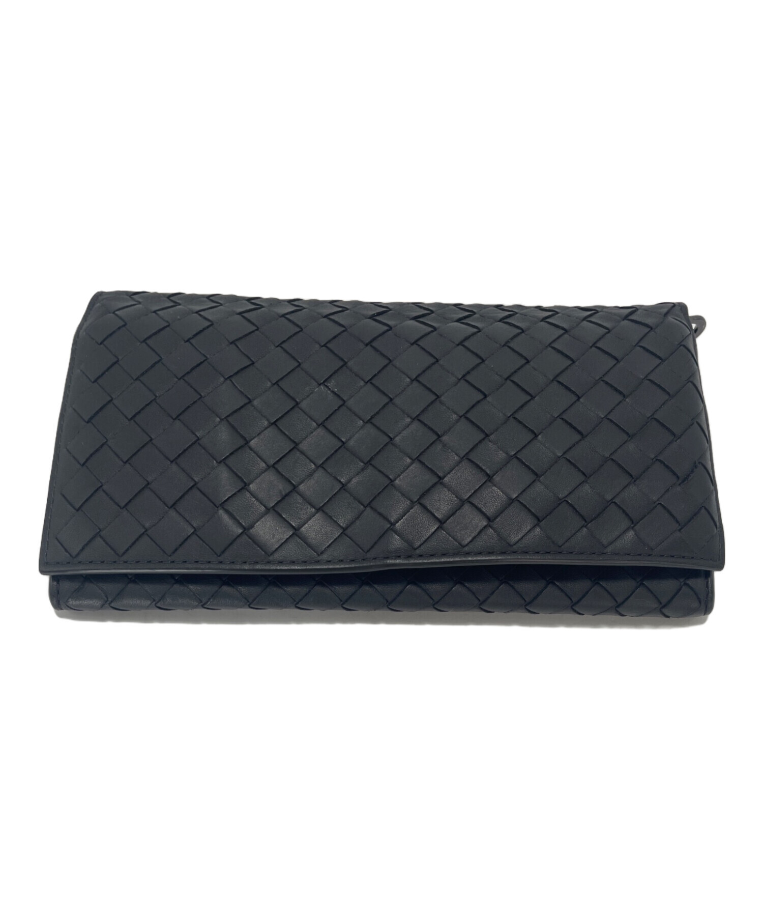 未使用Bottega Veneta ブラック、メタルグレー　レザー長財布 中古・古着通販】BOTTEGA VENETA (ボッテガベネタ) 長財布 ブラック