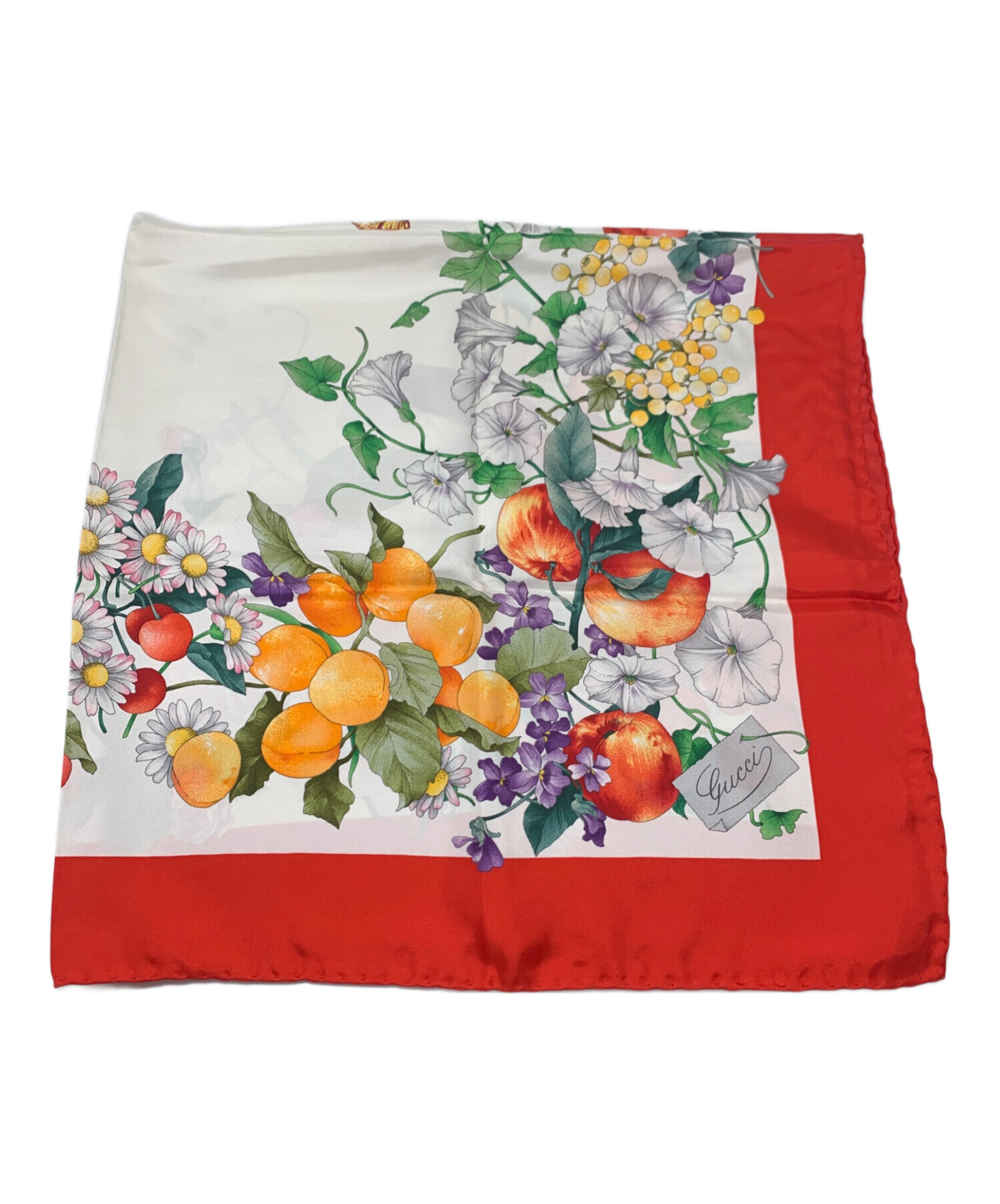 中古・古着通販】GUCCI (グッチ) シルクスカーフ ホワイト×レッド