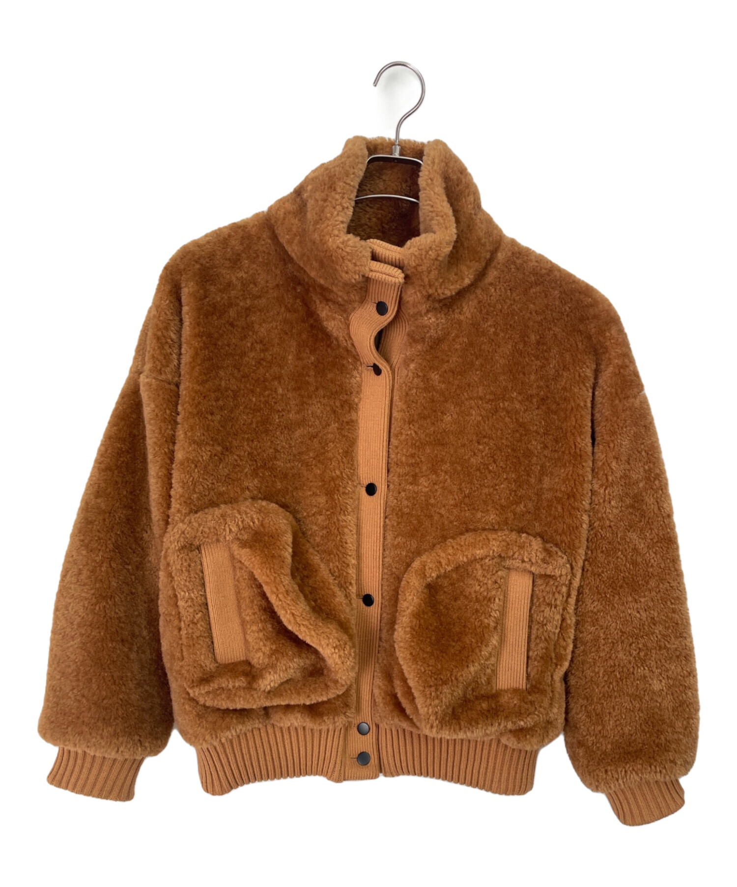 【pinue】スタンドカラーボアジャケットブラウン 中古・古着通販】pinue (ピヌエ) ボアジャケット ブラウン サイズ