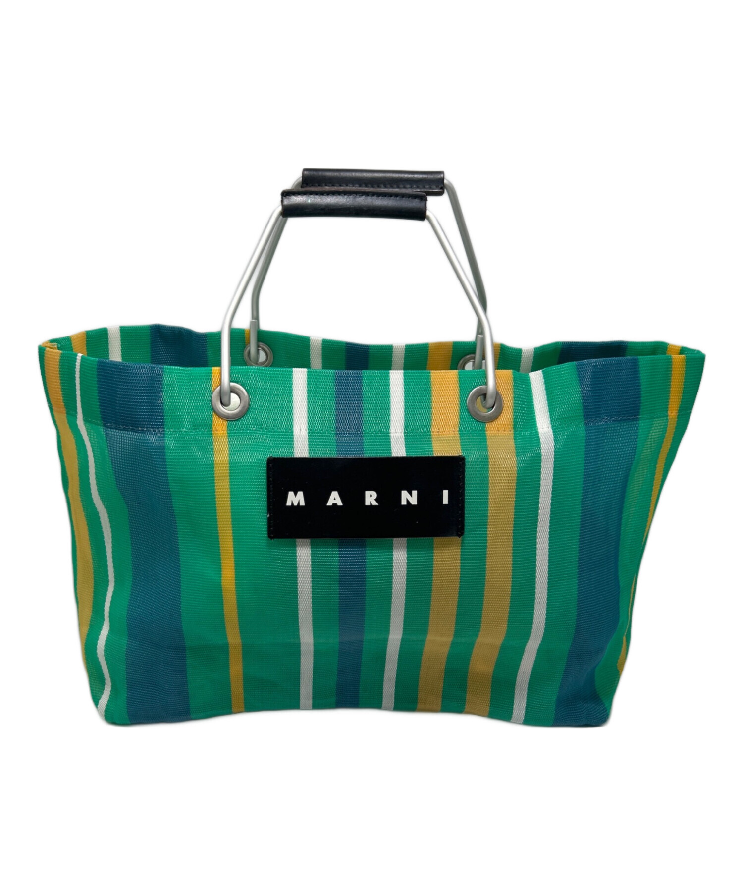 【極美品】MARNI MARKET マルニマーケット チェック柄バッグ 青緑 中古・古着通販】MARNI (マルニ) MARKET STRIPEバッグ ライトグリーン