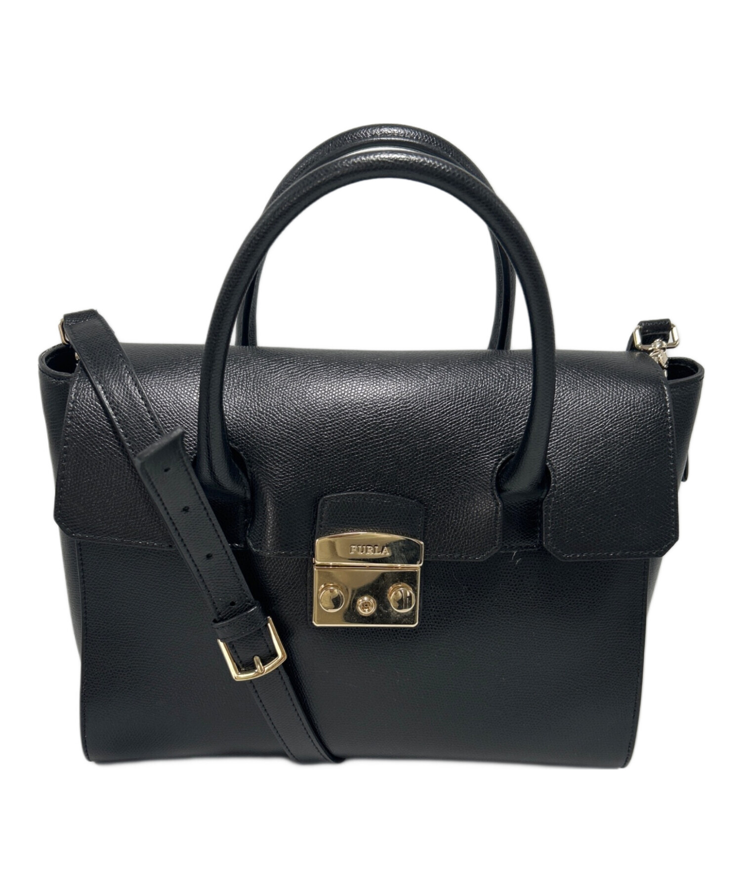 【未使用品】FURLA ブラック 本革ショルダーバッグ 中古・古着通販】FURLA (フルラ) ショルダーバッグ ブラック｜ブランド