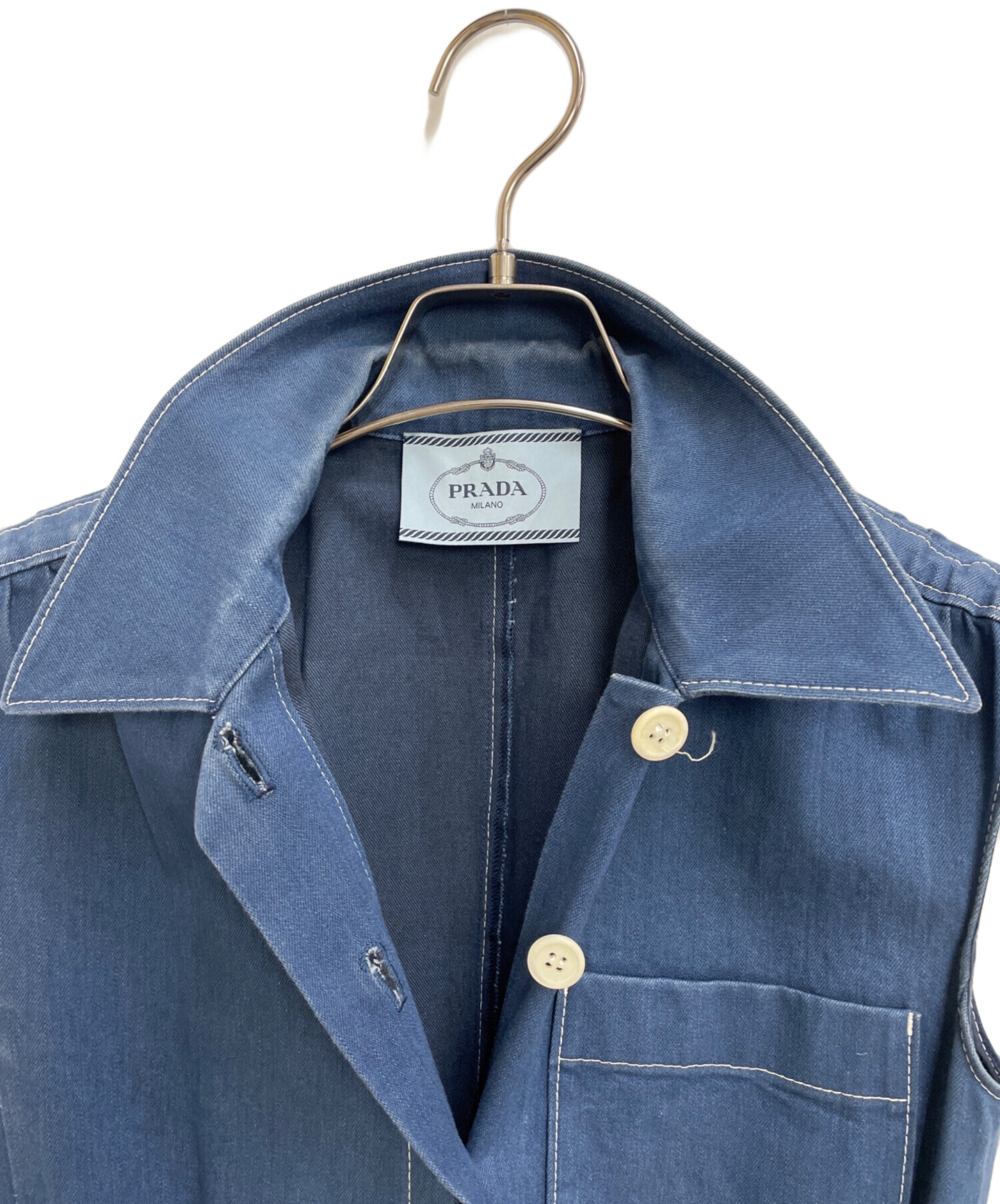 中古・古着通販】PRADA (プラダ) ノースリーブワンピース ブルー 中古・古着通販】PRADA (プラダ) ノースリーブワンピース ブルー