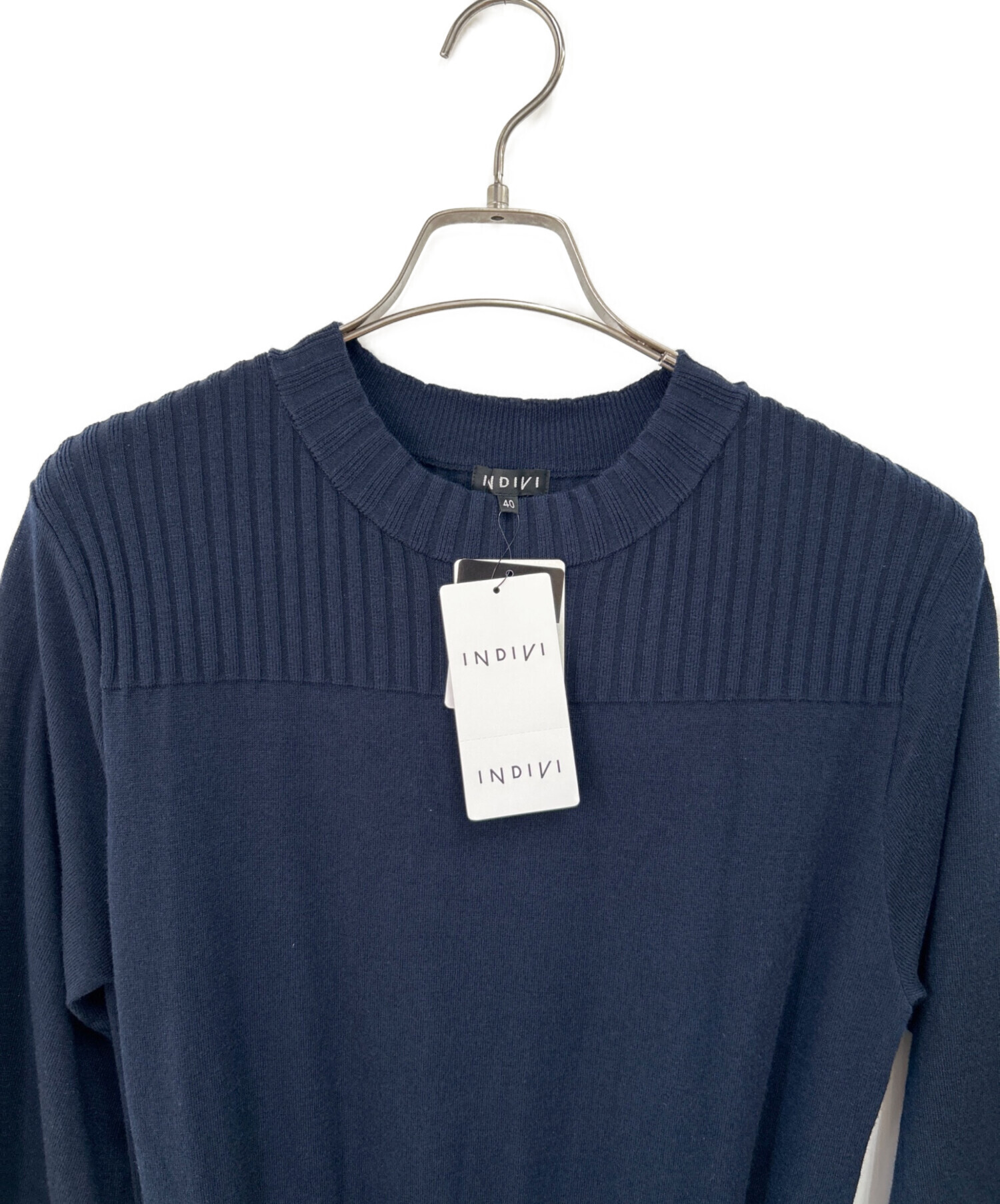 中古・古着通販】INDIVI (インディヴィ) ニットワンピース ネイビー 
