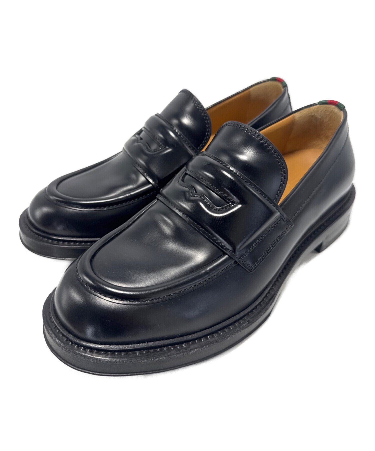 中古GUCCI ブラック ローファー　40 E JP25.0〜25.5cm位 中古・古着通販】GUCCI (グッチ) レザーローファー ブラック サイズ
