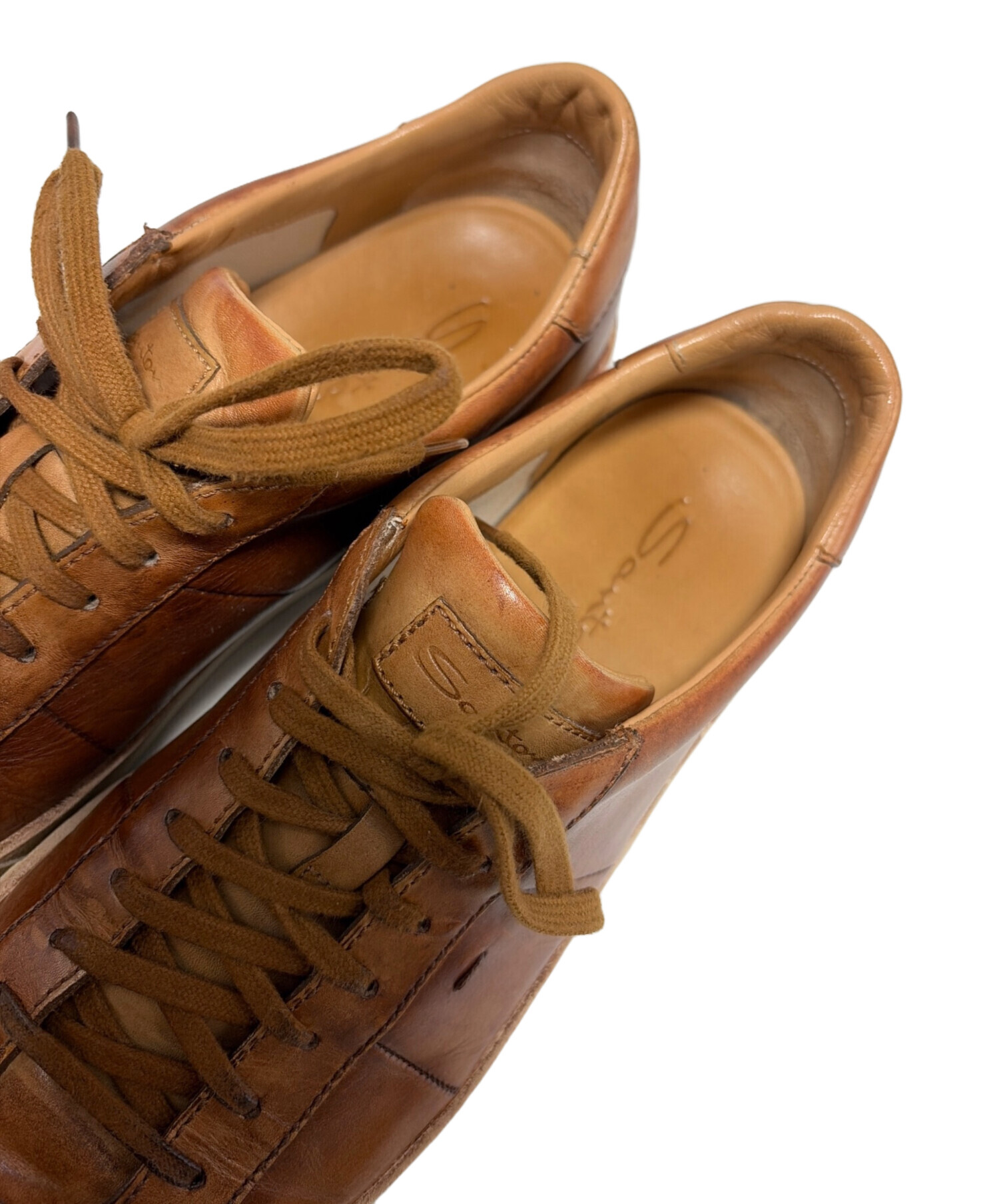 Santoni レザースニーカー 71/2 ブラウン カジュアルシューズ 中古・古着通販】Santoni (サントーニ) レザースニーカー ブラウン