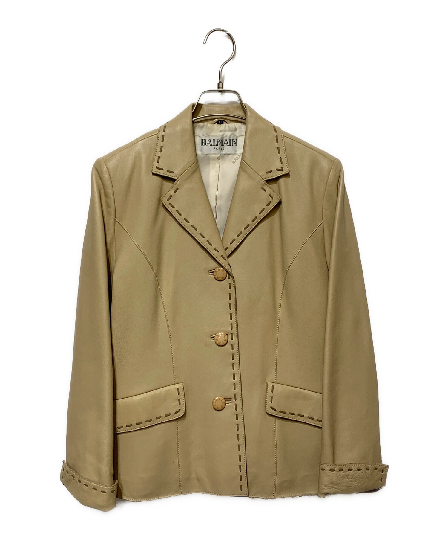 値段 正規 バルマン BALMAIN 羊革テーラードジャケット ベージュ 11号