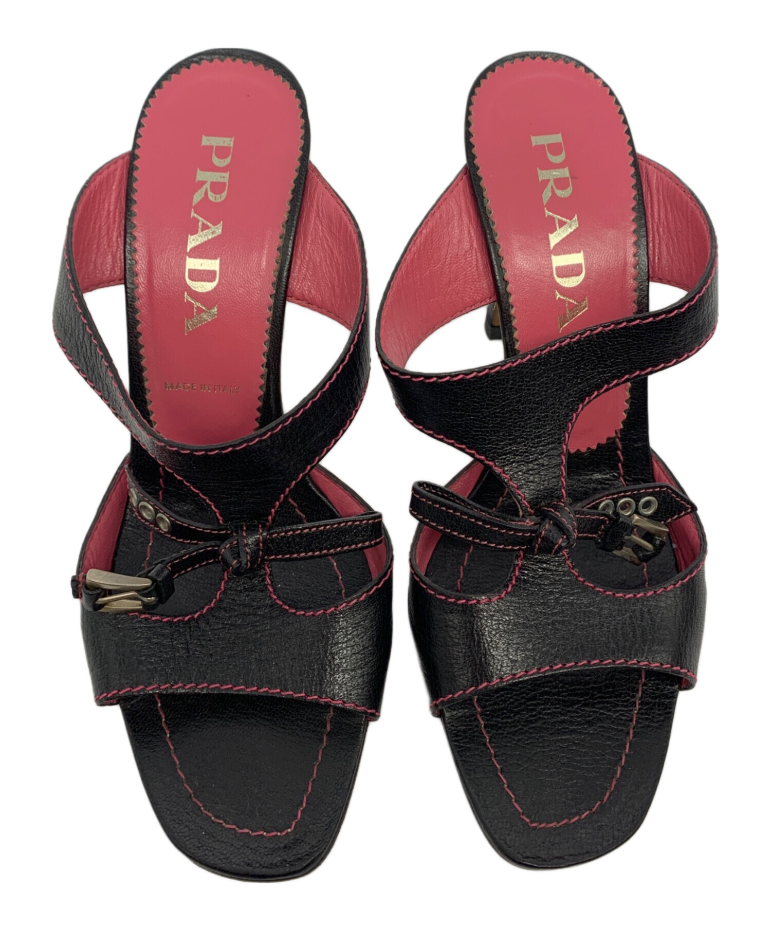 中古・古着通販】PRADA (プラダ) ヒールサンダル ブラック×ピンク 