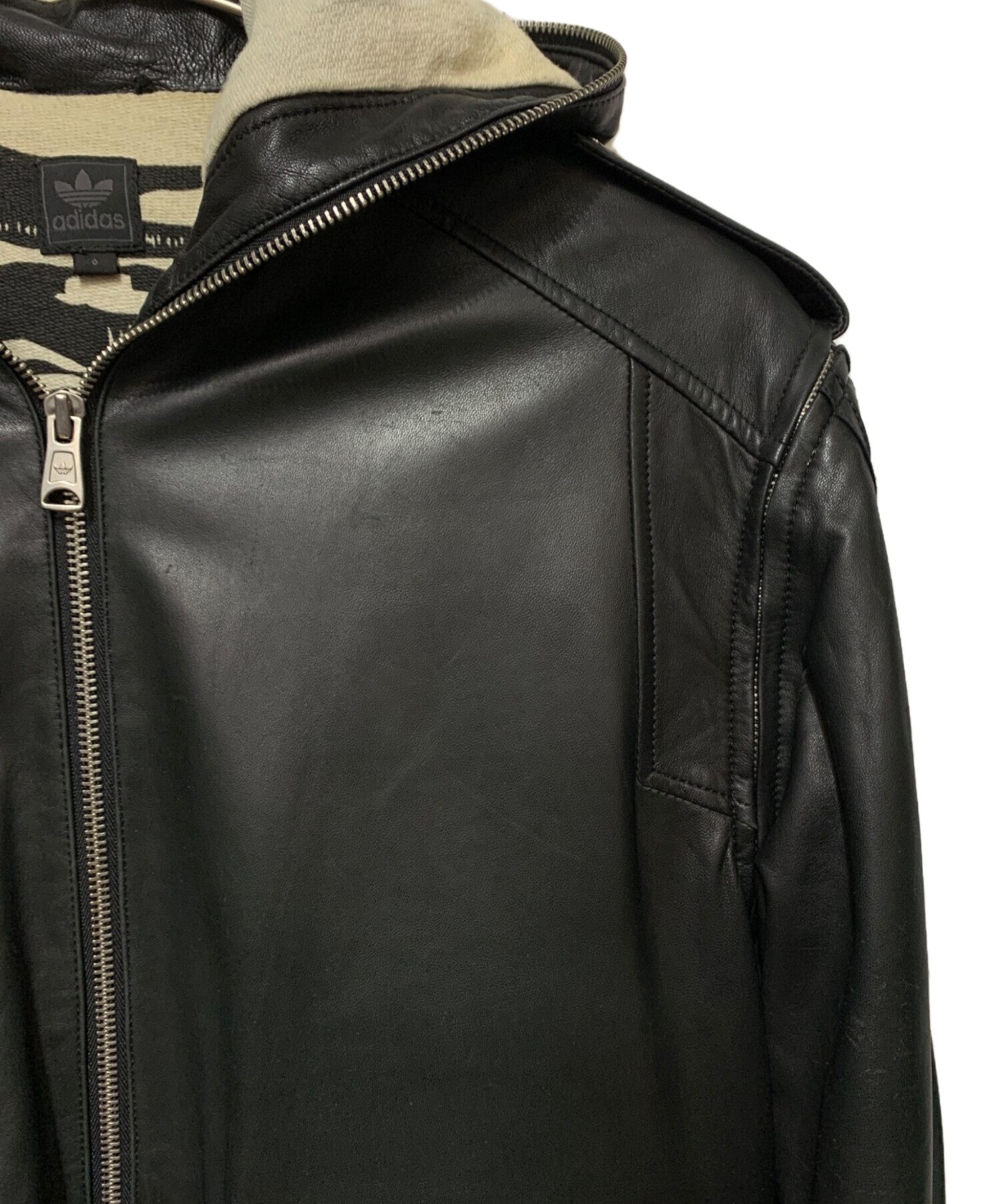 中古・古着通販】adidas (アディダス) フード付きレザージャケット