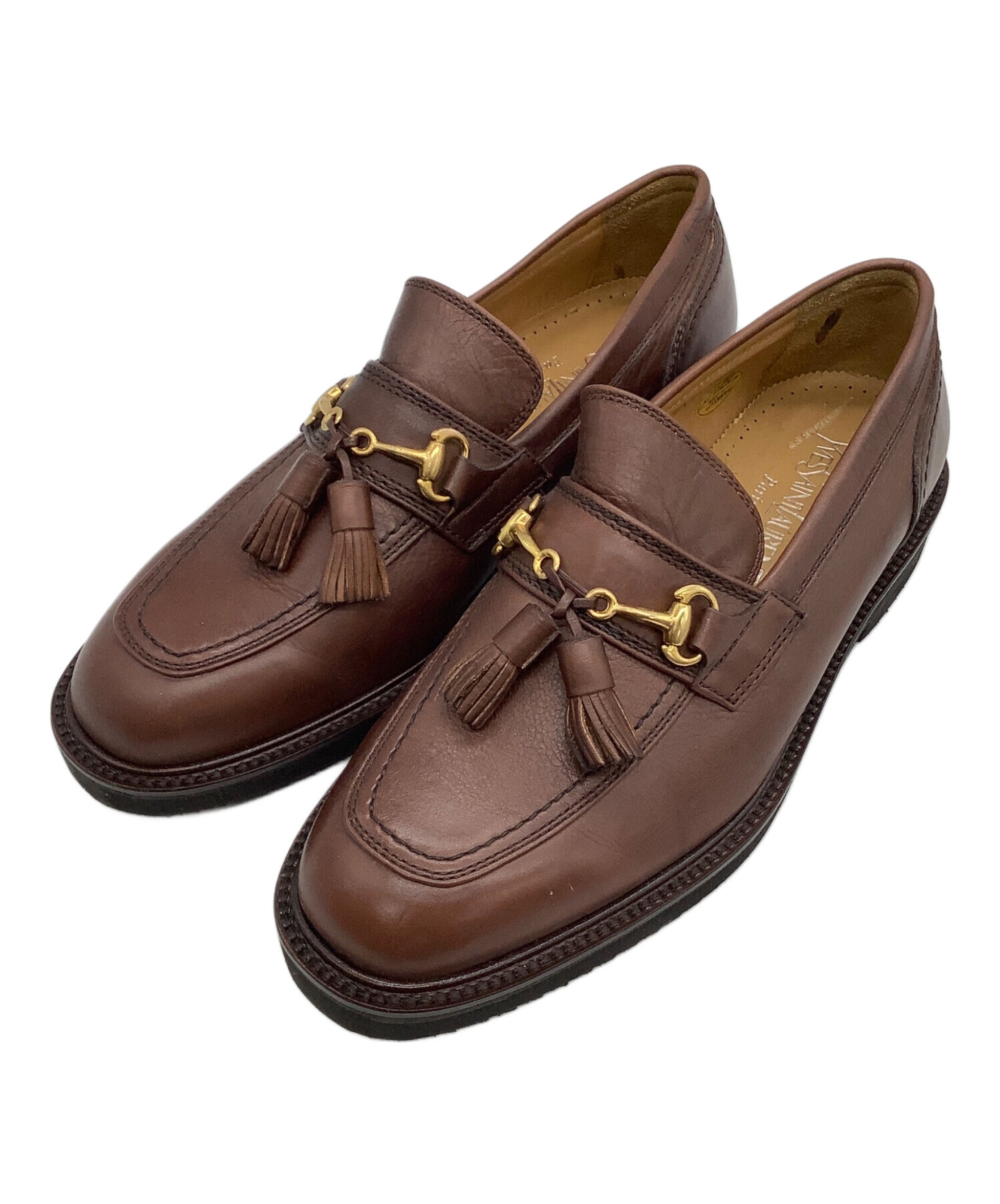 未使用　YVES SAINT LAURENT 25.5 赤茶　タッセルローファー YVES SAINT LAURENT ローファー ブラウン タッセルローファー - メルカリ