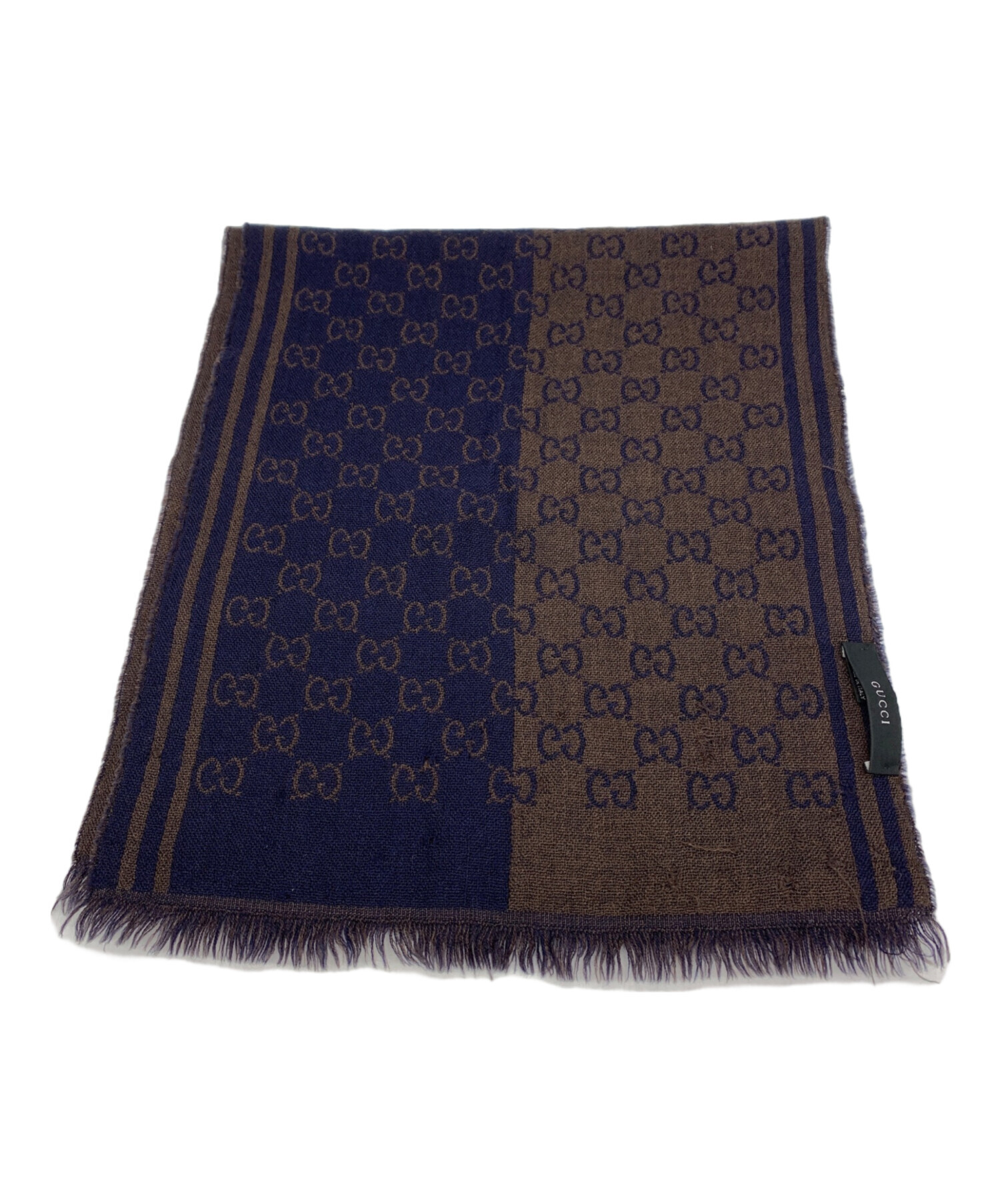 中古・古着通販】GUCCI (グッチ) GG ウールマフラー ネイビー×ブラウン