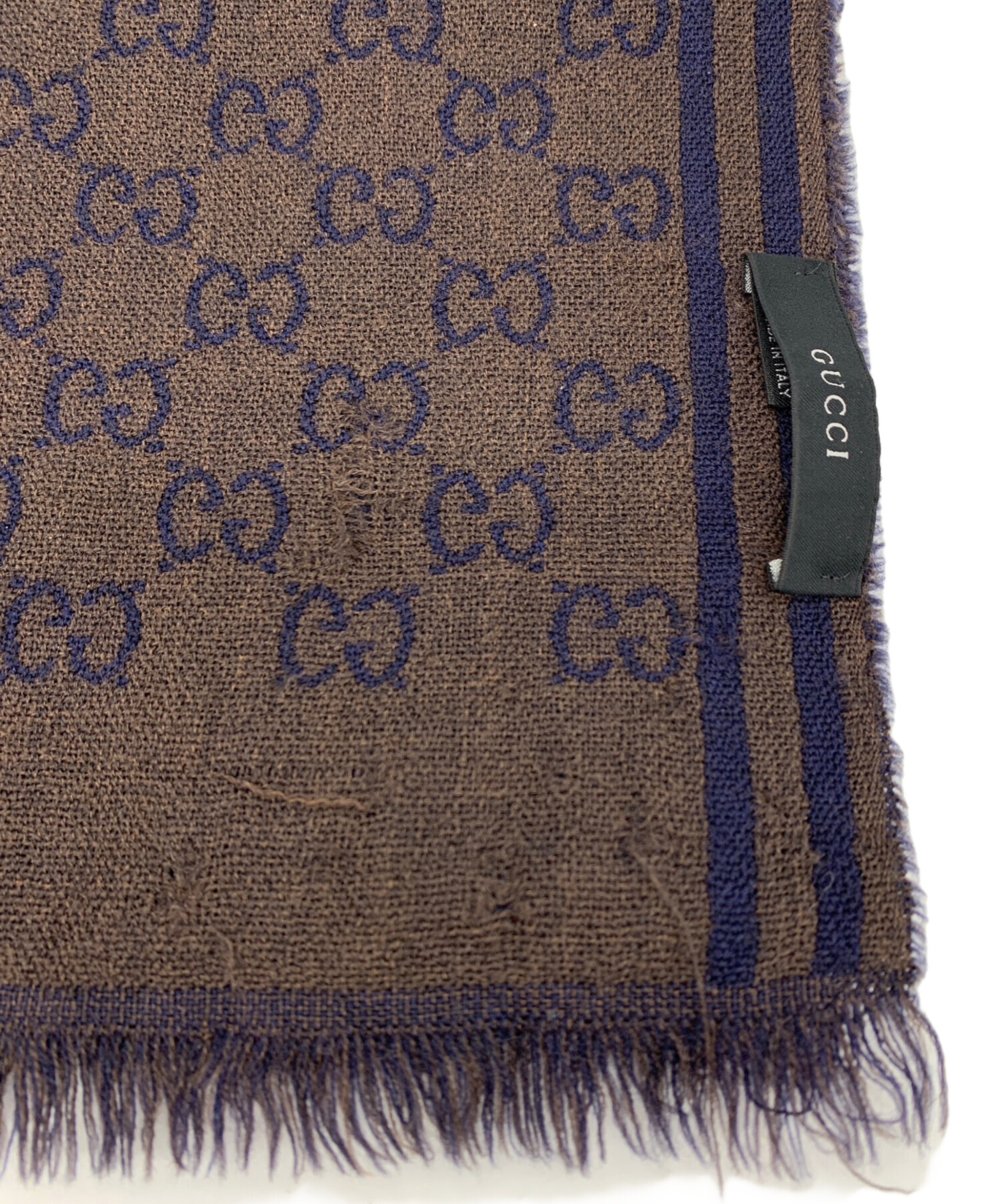 中古・古着通販】GUCCI (グッチ) GG ウールマフラー ネイビー×ブラウン