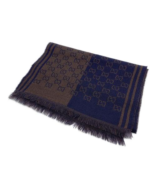 中古・古着通販】GUCCI (グッチ) GG ウールマフラー ネイビー×ブラウン