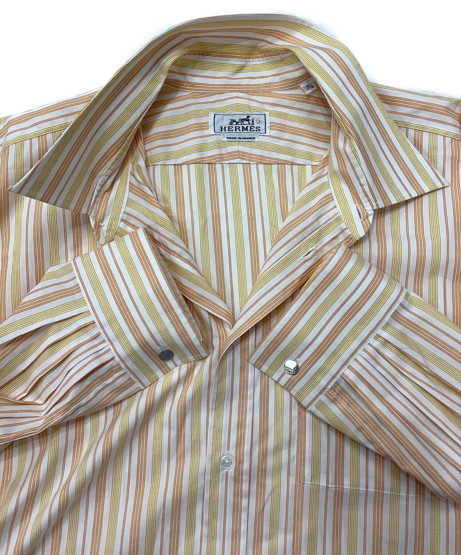 中古・古着通販】HERMES (エルメス) ストライプシャツ オレンジ サイズ