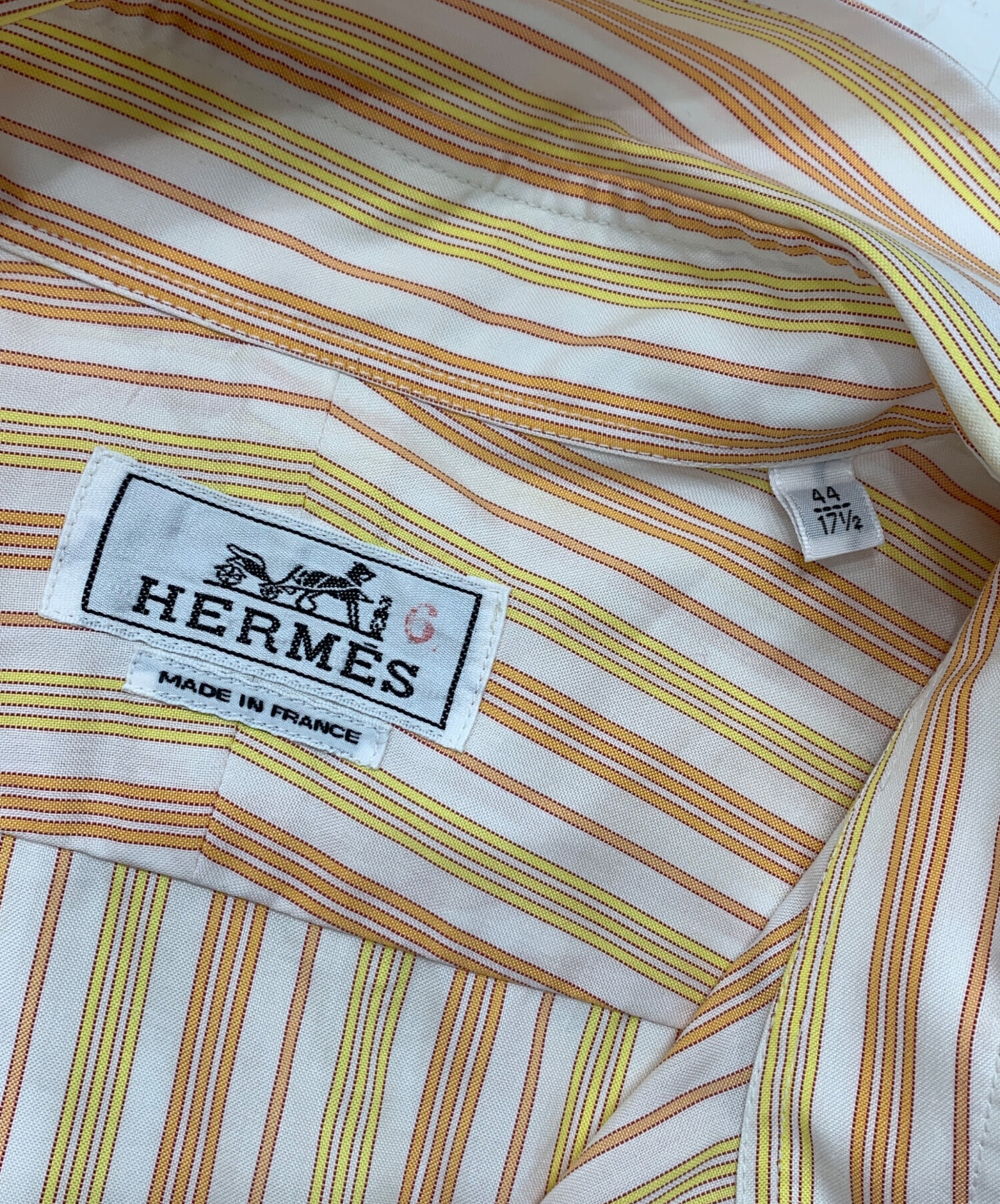 中古・古着通販】HERMES (エルメス) ストライプシャツ オレンジ サイズ