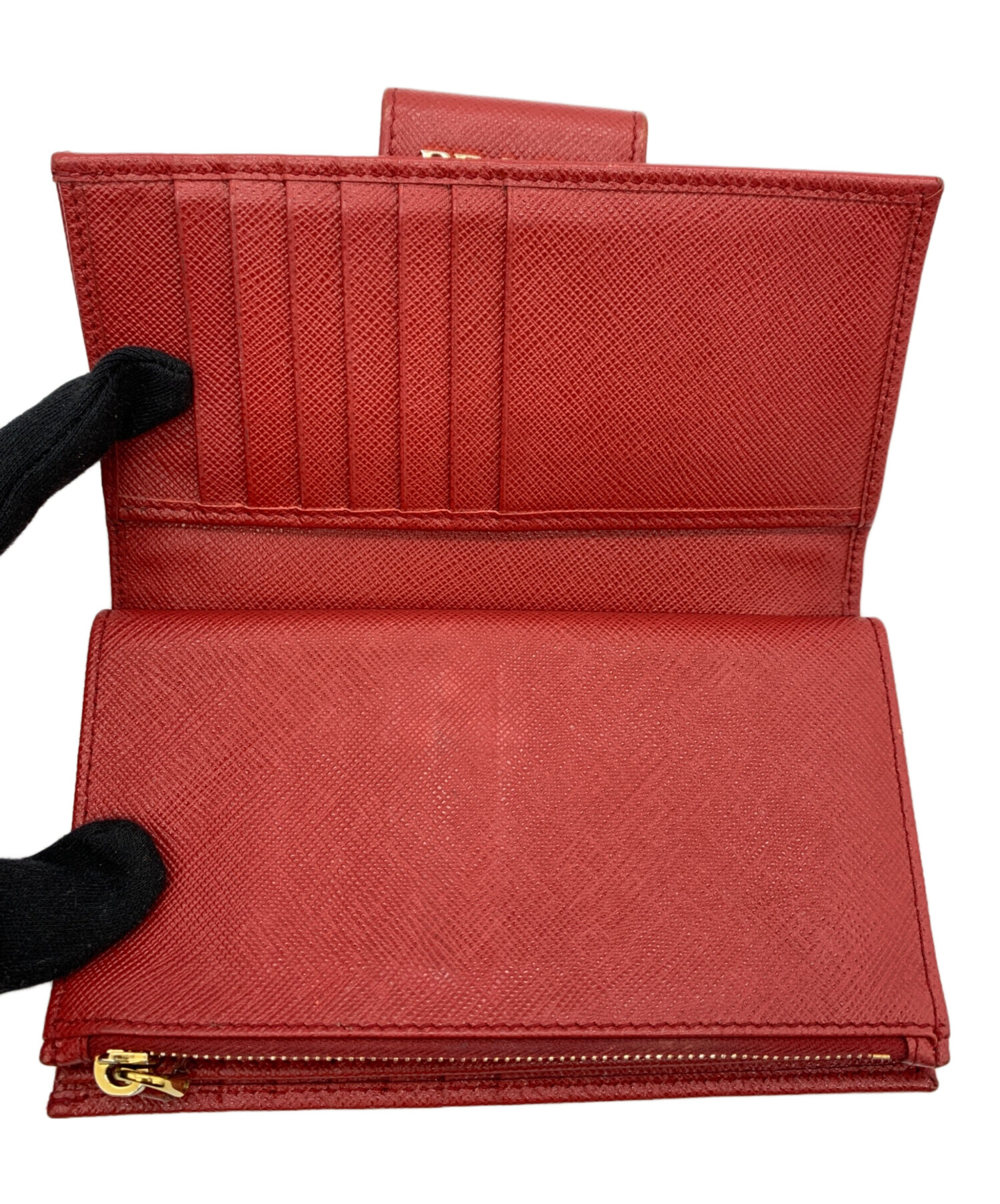 中古・古着通販】PRADA (プラダ) サフィアーノ 2つ折り長財布 レッド