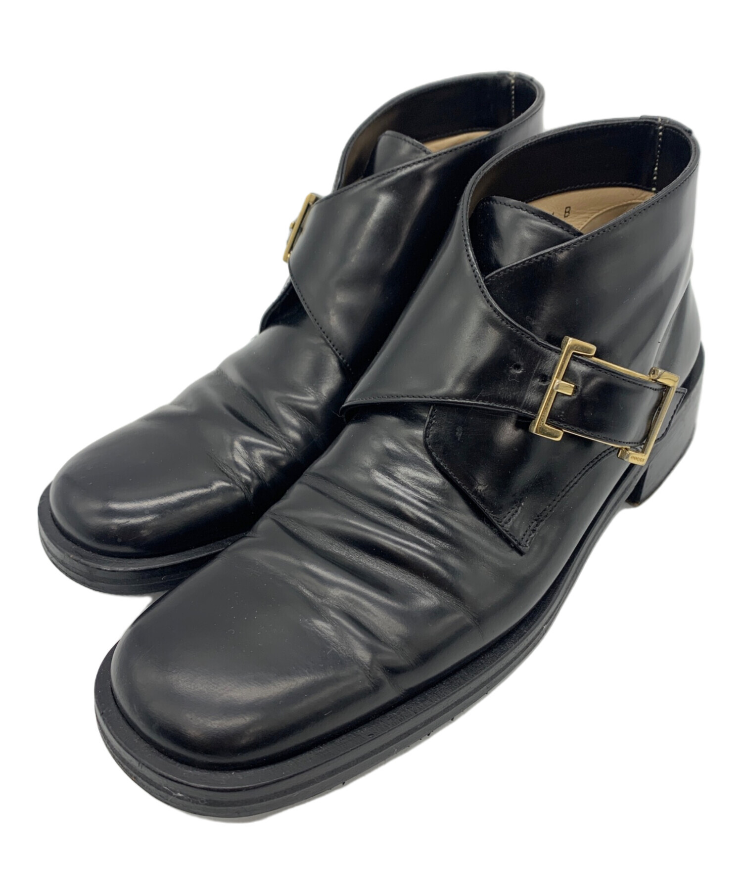 GUCCI グッチ 革靴 ビジネスシューズ モンクストラップ レザー 中古・古着通販】GUCCI (グッチ) モンクストラップシューズ ブラック