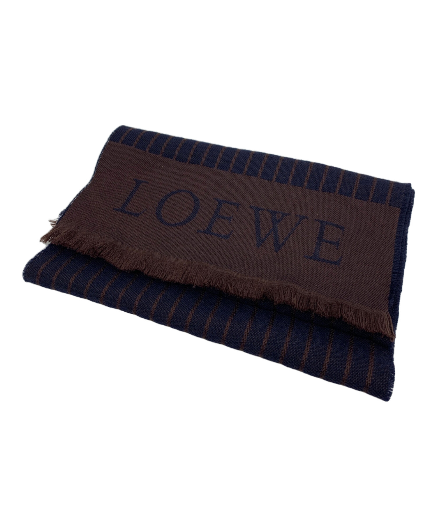 中古・古着通販】LOEWE (ロエベ) ウールマフラー ブラウン×ネイビー