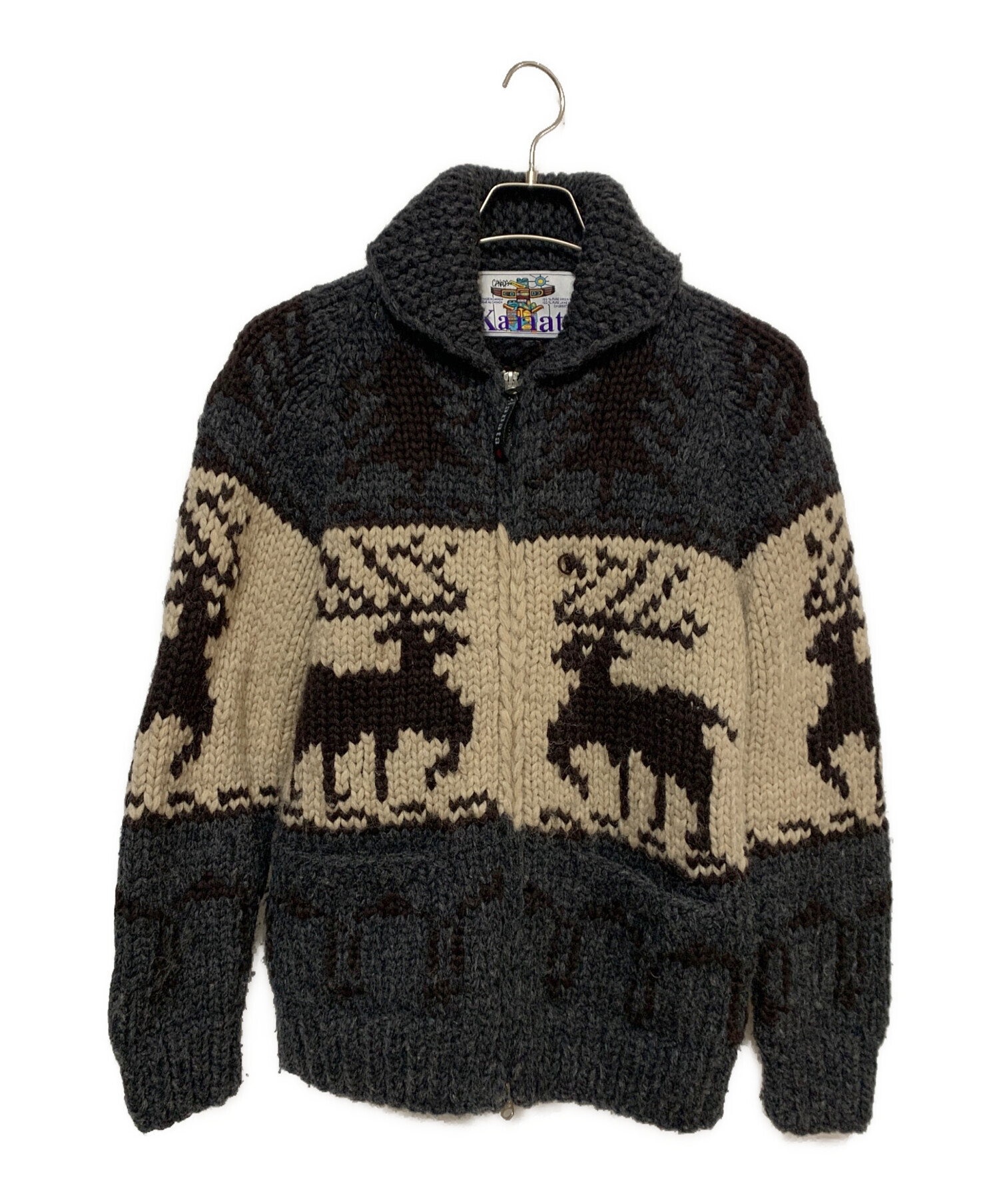 中古・古着通販】Kanata (カナタ) カウチンニット グレー×ベージュ