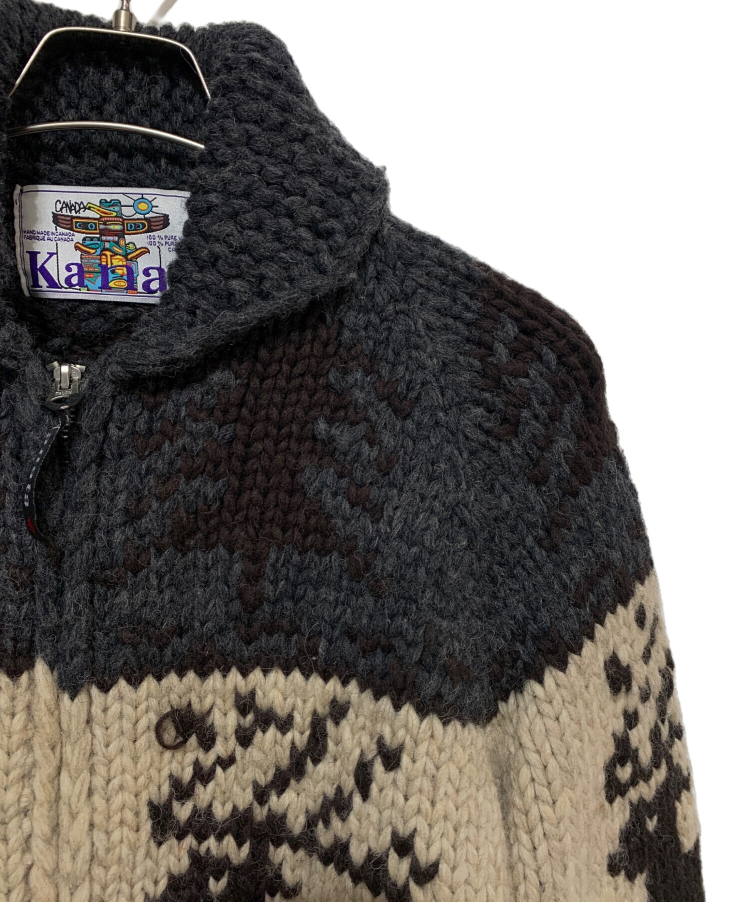 中古・古着通販】Kanata (カナタ) カウチンニット グレー×ベージュ