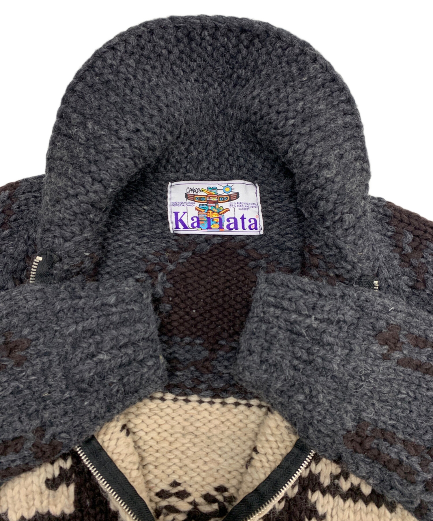 中古・古着通販】Kanata (カナタ) カウチンニット グレー×ベージュ