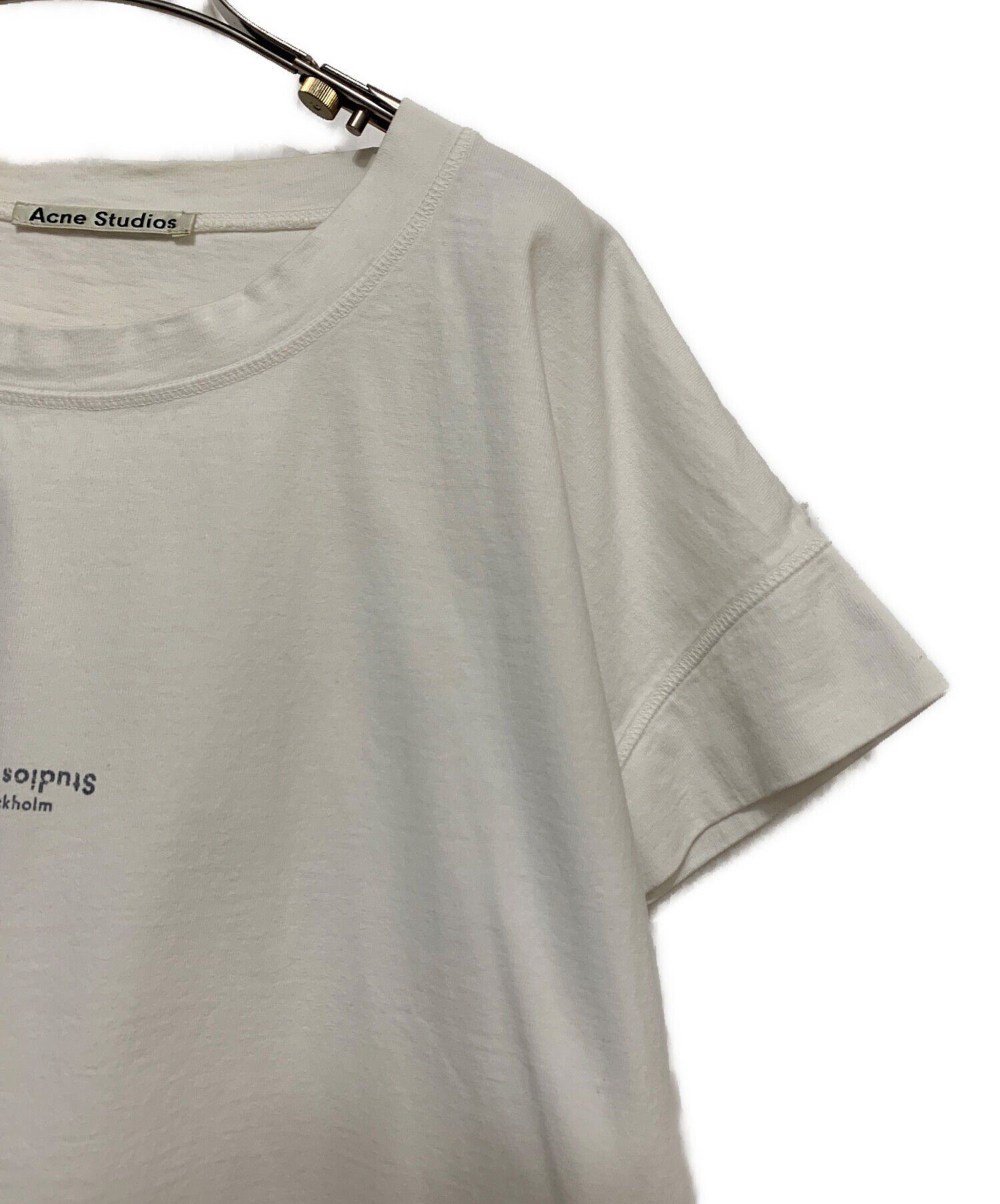 ACNE STUDIOS トリムTシャツ プリント NITE CAW17 サイズXS 半袖 カットソー ホワイト ブルー レディース アクネストゥディオズ【中古】4-0428S♪ ACNE STUDIOS トリムTシャツ プリント NITE CAW17 サイズXS 半袖