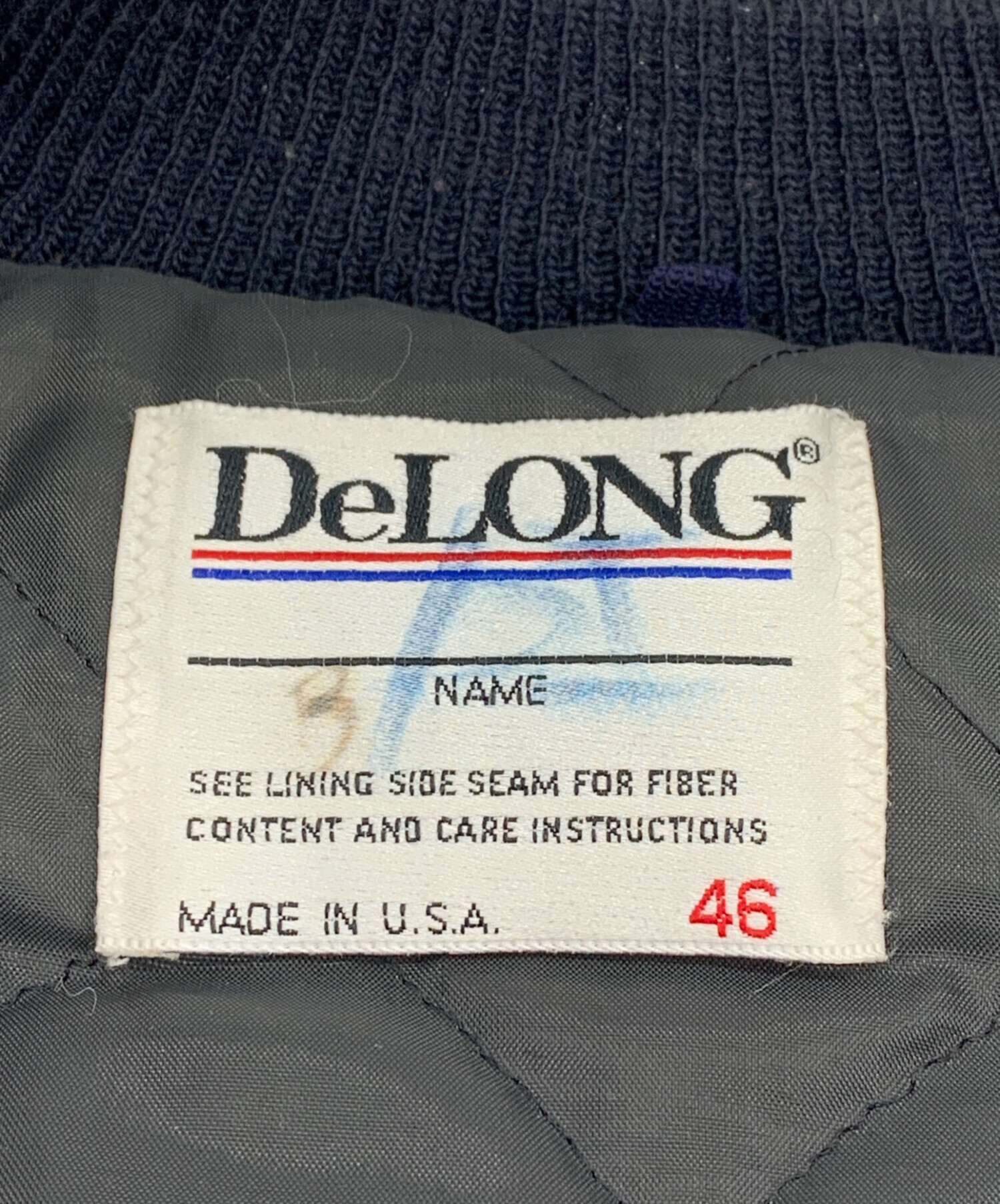 DeLONG レザースリーブ 無地スタジャン 2XL ネイビー＆グレー 中古・古着通販】DeLong (デロング) スタジャン ネイビー×ベージュ