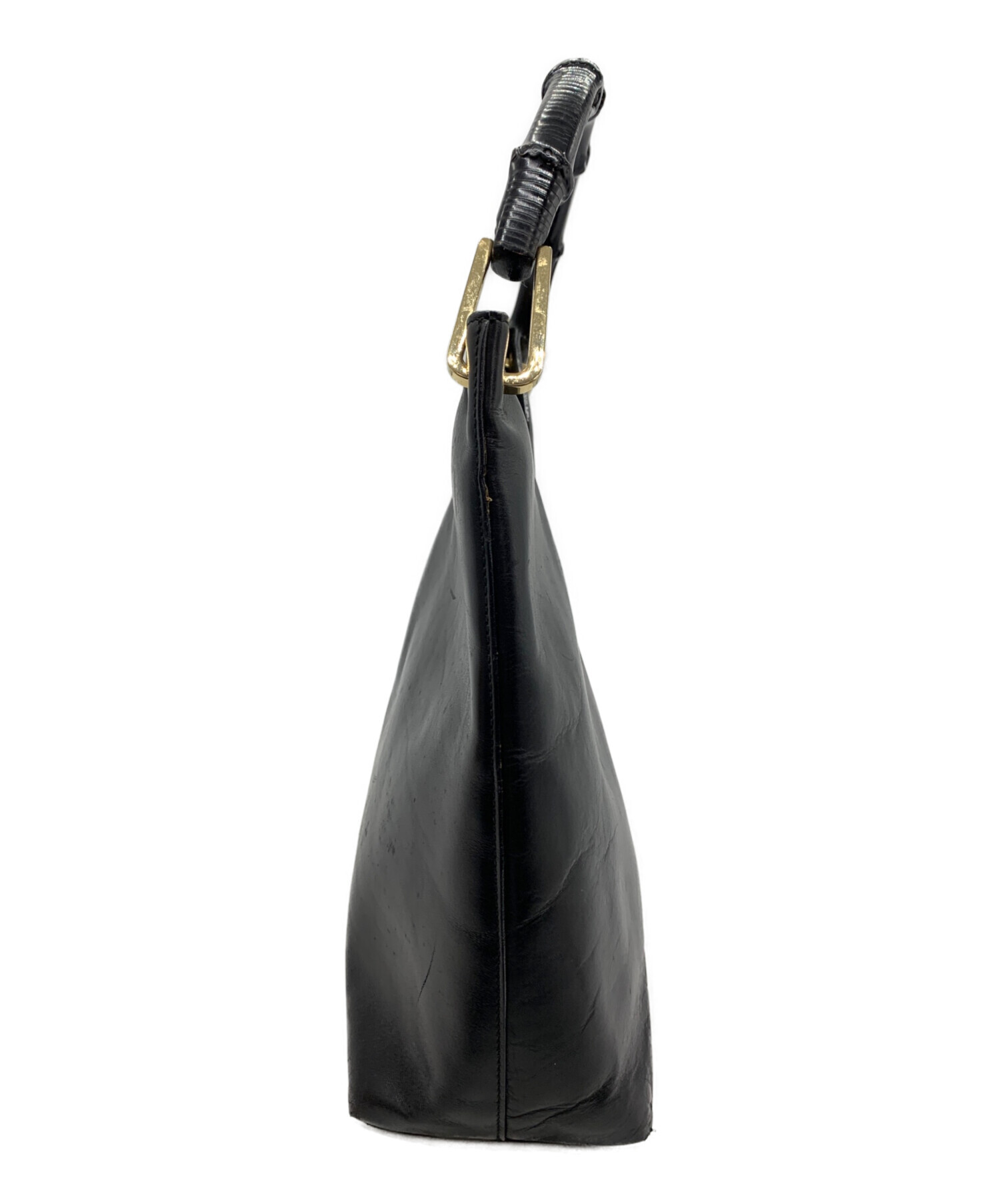 中古・古着通販】GUCCI (グッチ) バンブーレザーハンドバッグ ブラック