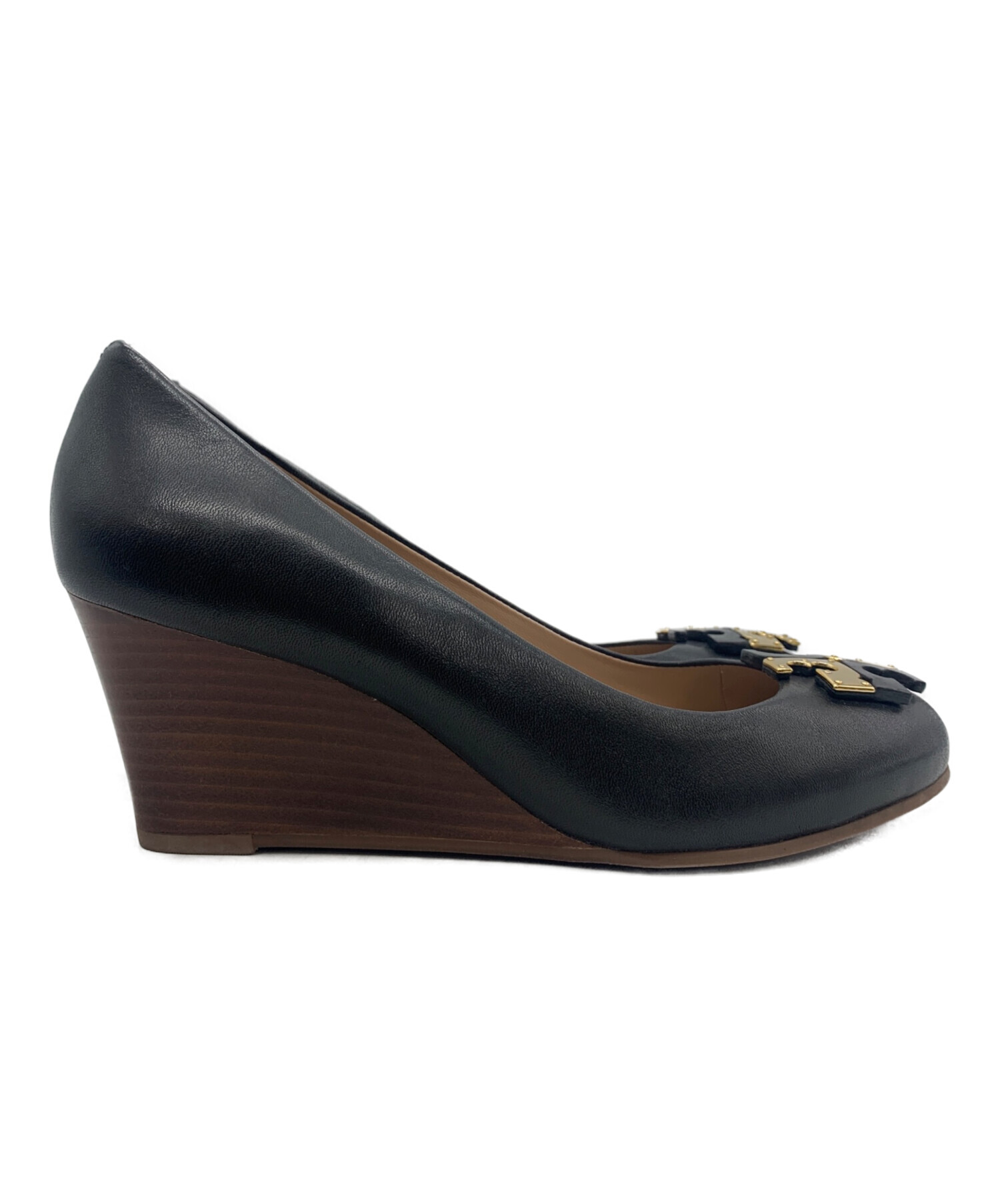 トリーバーチ　ブラックレザーウェッジヒール 中古・古着通販】TORY BURCH (トリーバーチ) ウェッジソールパンプス