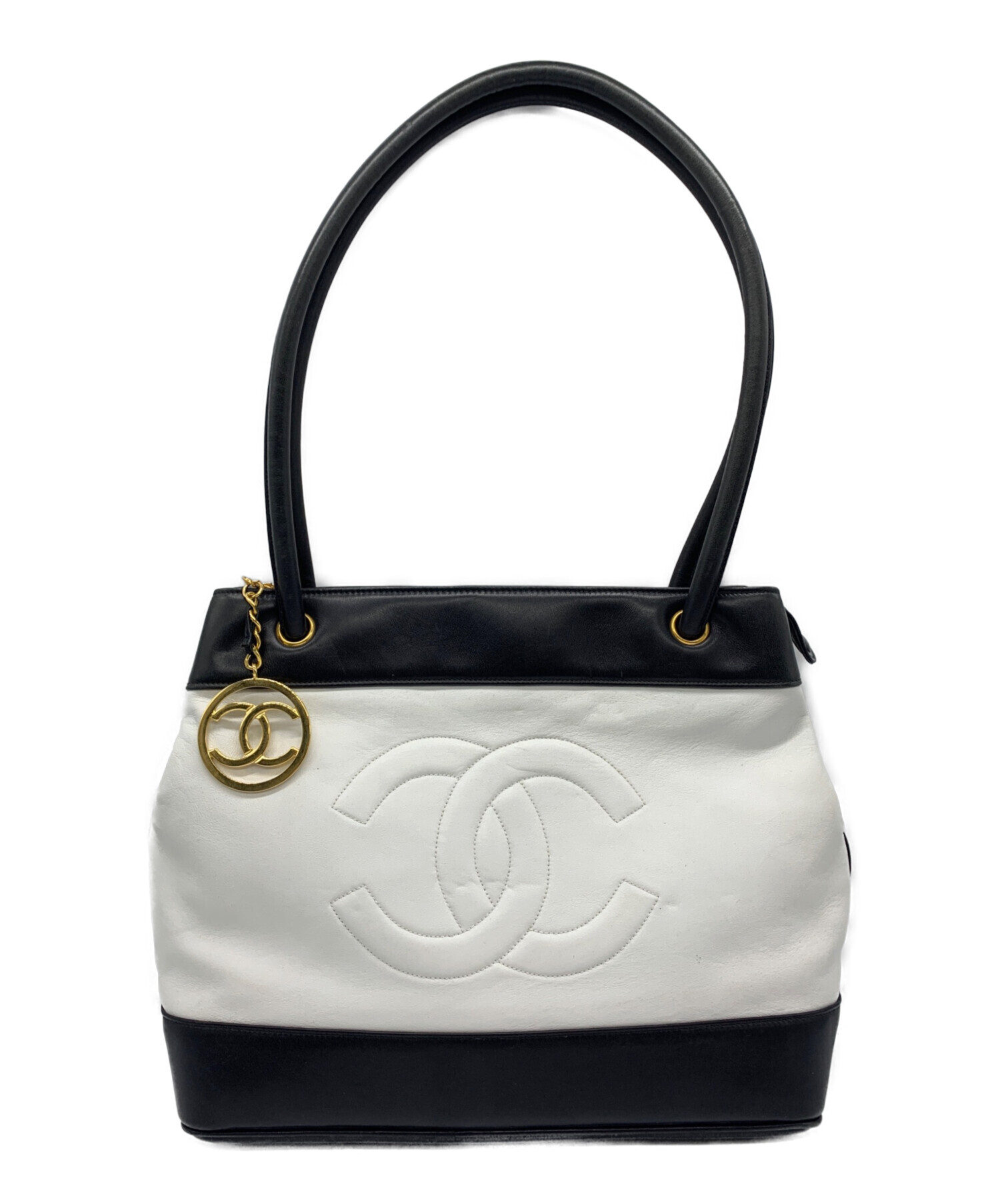 中古・古着通販】CHANEL (シャネル) トートバッグ ブラック×ホワイト 