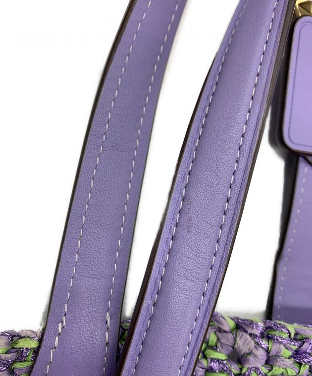 コーチ バッグ スモールトート ストロー パープル 中古・古着通販】COACH (コーチ) ストロー×スムースレザー スモール