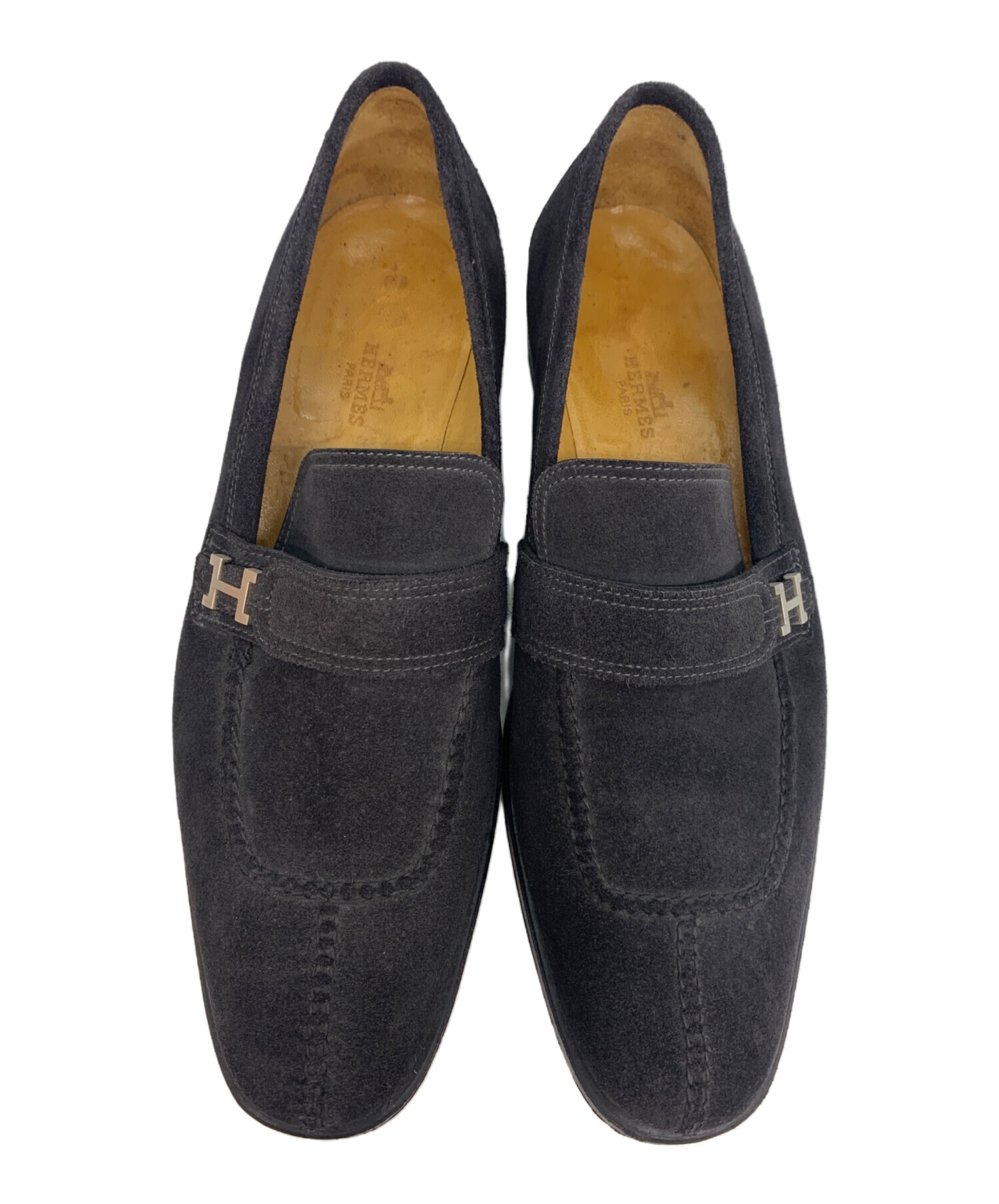 HERMES スエード ローファー エトープ41正規品 中古・古着通販】HERMES (エルメス) スエードローファー ブラック
