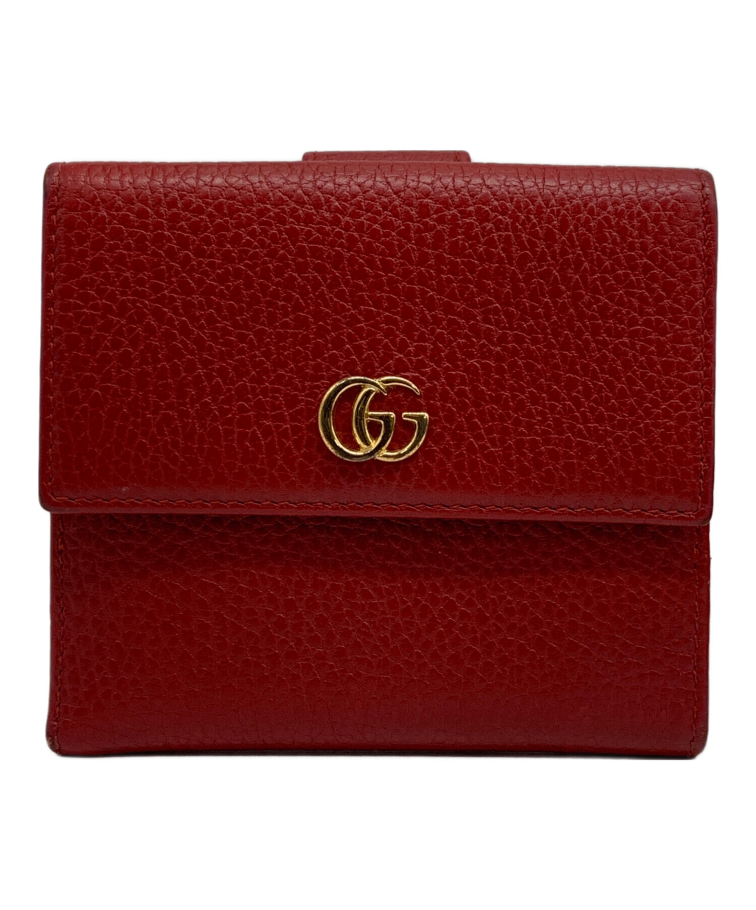 ✨付属品完備✨ グッチ 長財布 二つ折り フラップ マーモント シボ レッド 赤 中古・古着通販】GUCCI (グッチ) GGマーモント レザー フレンチ
