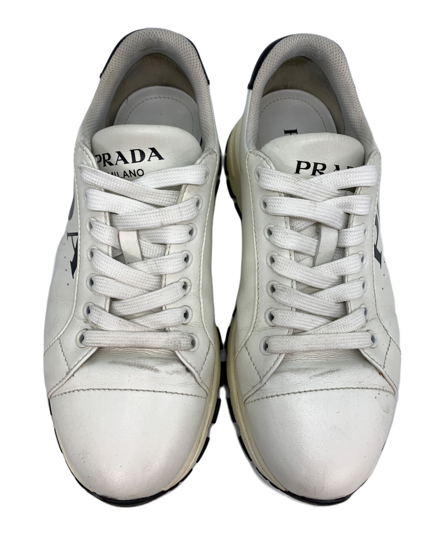 中古・古着通販】PRADA (プラダ) ロゴスニーカー ホワイト サイズ:5 1