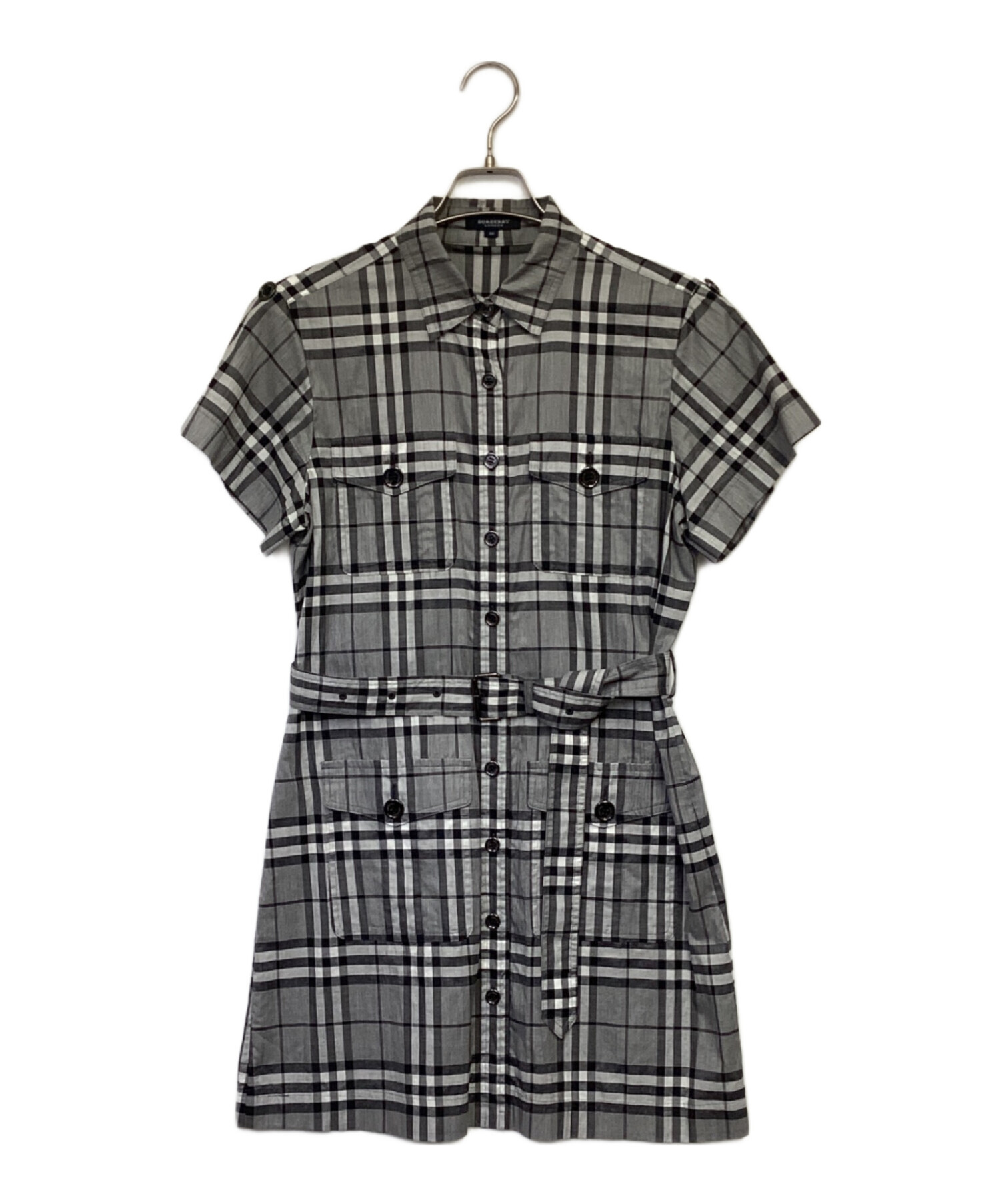 バーバリーロンドン シャツワンピース ノバチェック ベルト グレー 40 中古・古着通販】BURBERRY LONDON (バーバリーロンドン) シャツ