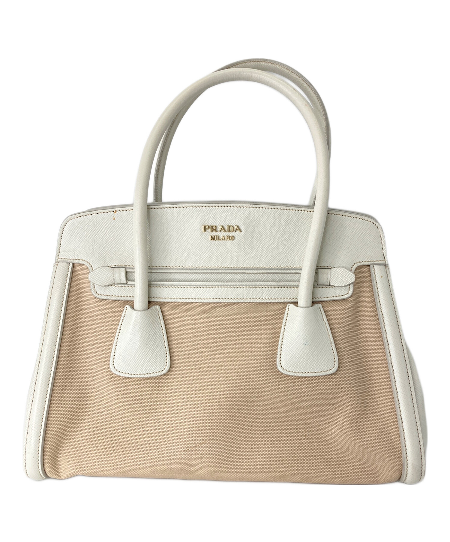 中古・古着通販】PRADA (プラダ) ハンドバッグ ホワイト×ベージュ 