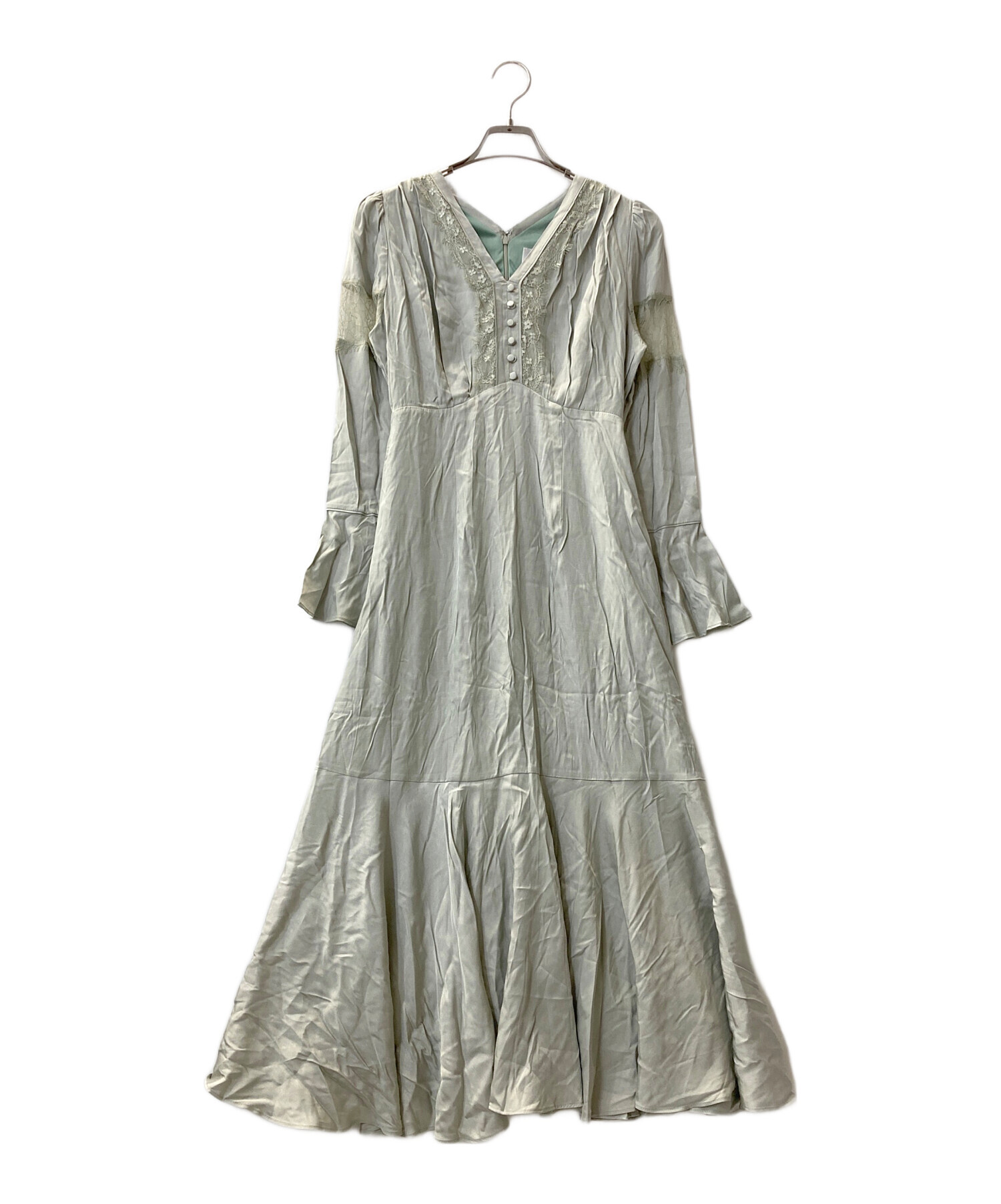 中古・古着通販】AMERI (アメリ) FLARE SATIN DRESS グリーン サイズ:S 