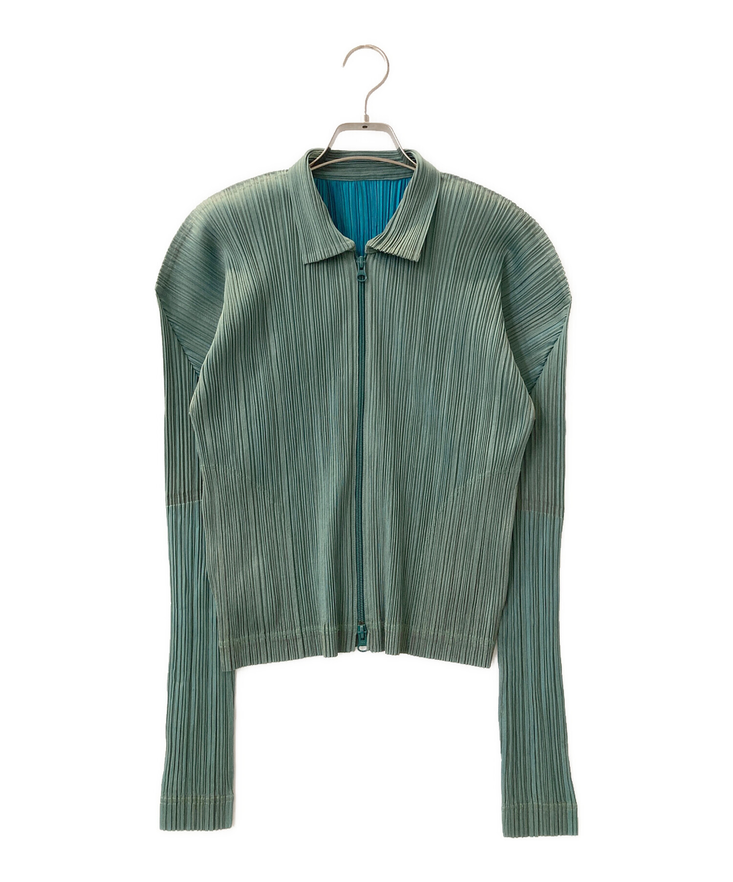 タグ無し商品 PLEATS PLEASE バイカラープリーツスヌード 緑水色 中古・古着通販】PLEATS PLEASE (プリーツプリーズ) ジップアップ