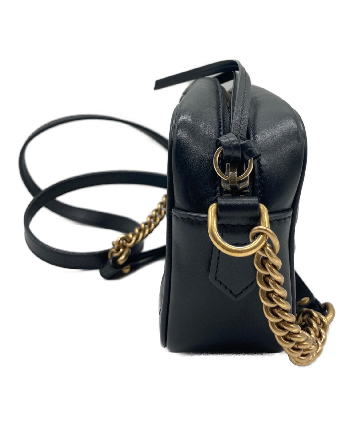 【新品未使用】GGマーモント黒ショルダーバッグ 中古・古着通販】GUCCI (グッチ) ショルダーバッグ GGマーモント