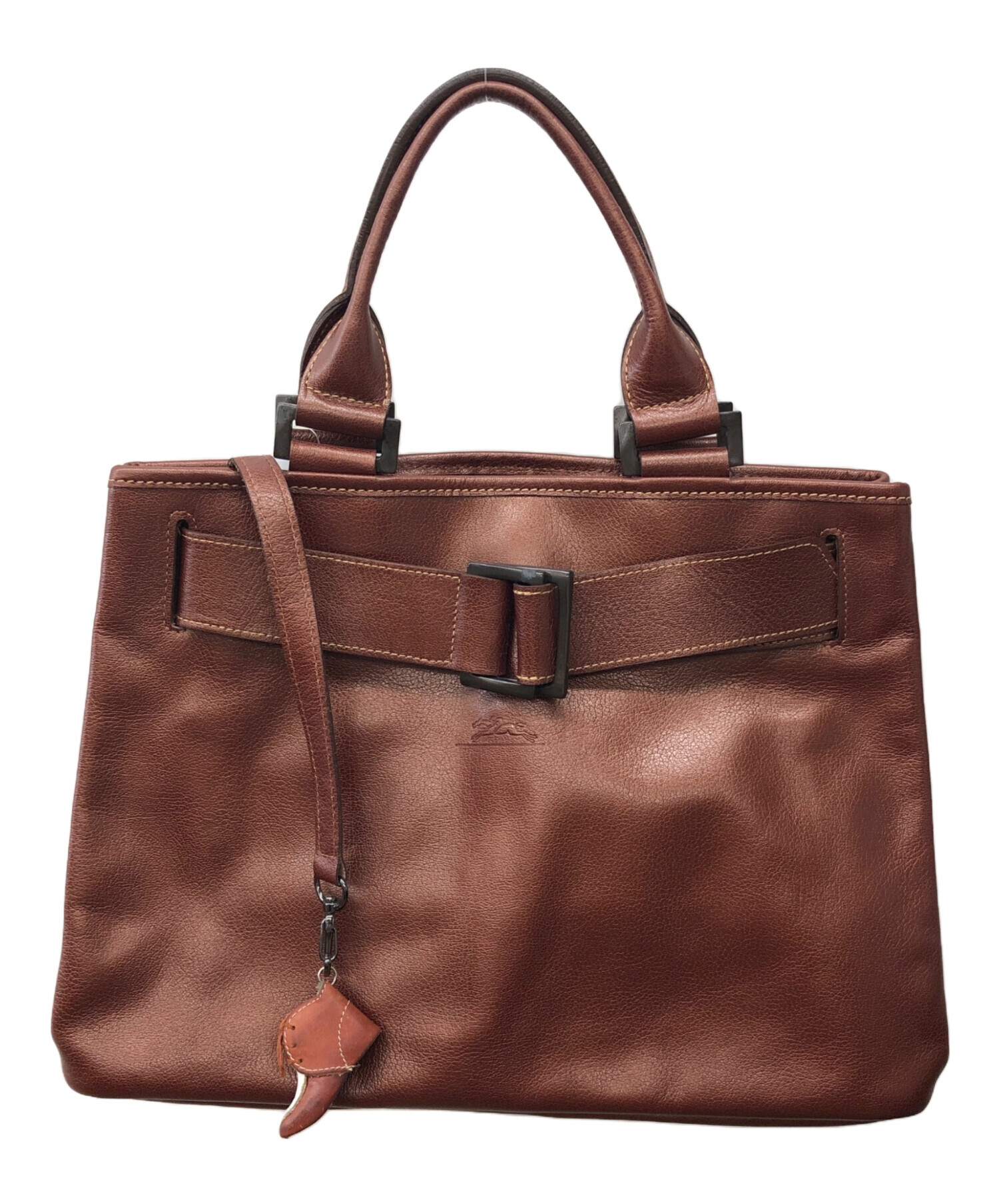 中古・古着通販】LONGCHAMP (ロンシャン) レザーハンドバッグ ブラウン 