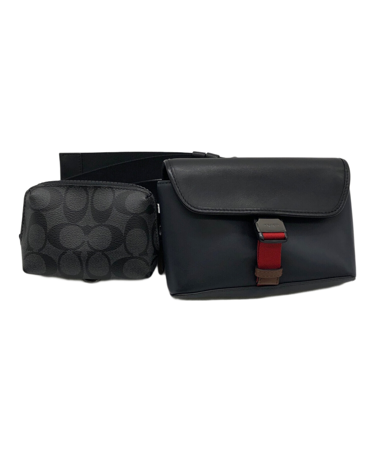 中古・古着通販】COACH (コーチ) ダブルベルトバッグ ブラック 