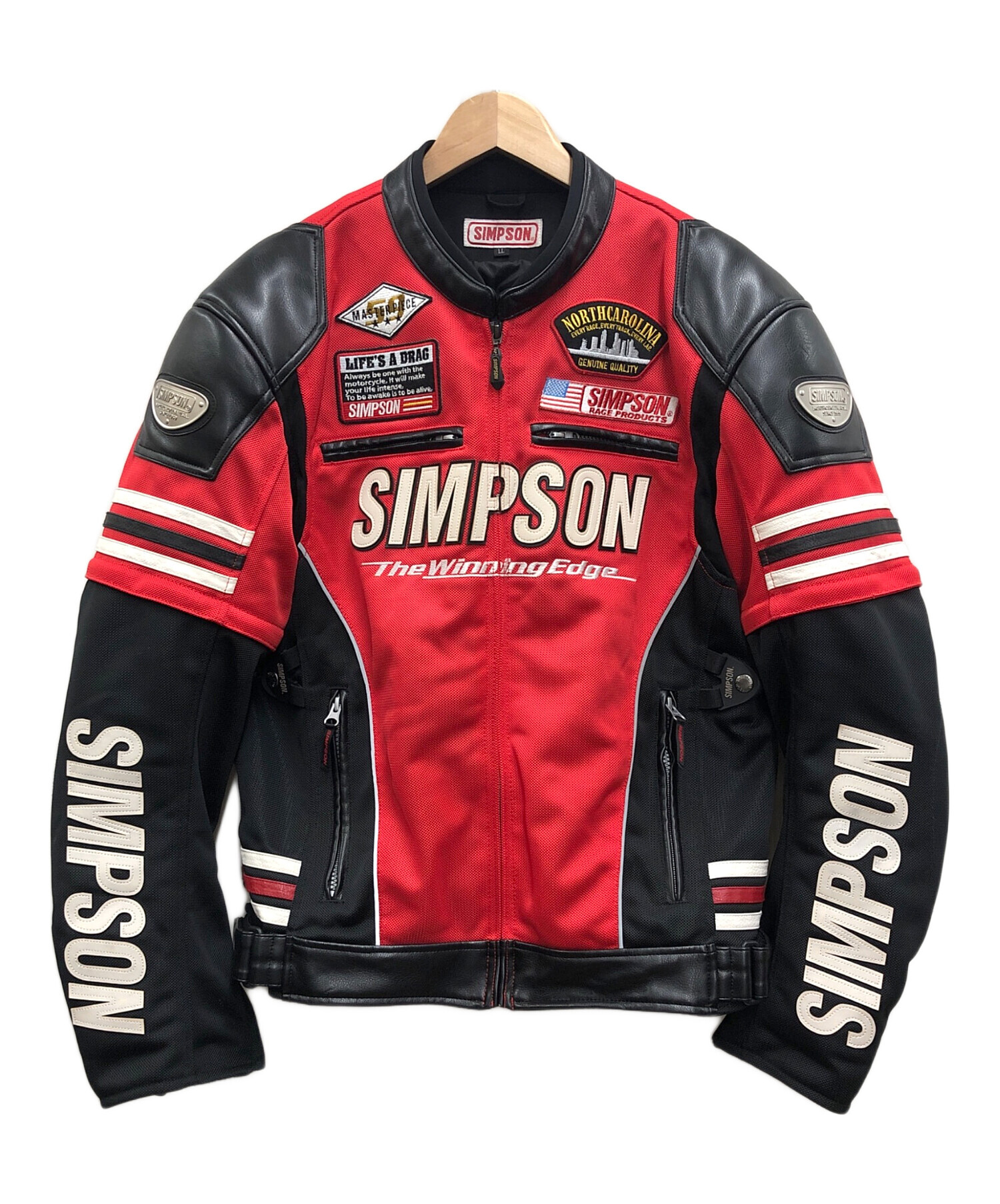 SIMSON 3L レッドブラックジャケット 中古・古着通販】SIMPSON (シンプソン) ライダージャケット