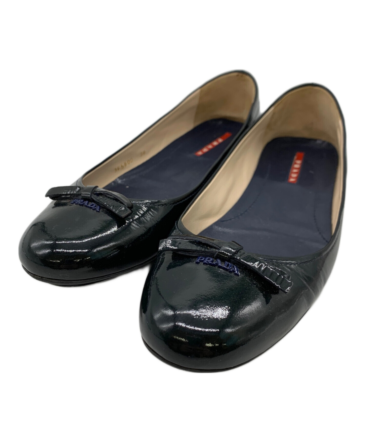 PRADA プラダ バレエシューズ 38 フラット 黒 ブラック