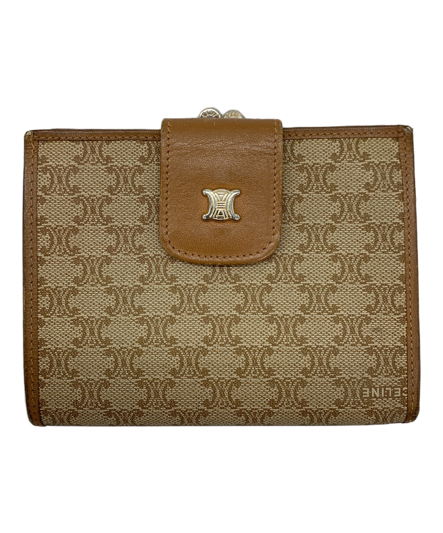 美品 CELINE 二つ折り財布 ベージュ/ブラウン 中古・古着通販】CELINE (セリーヌ) 2つ折り財布 ブラウン×ベージュ