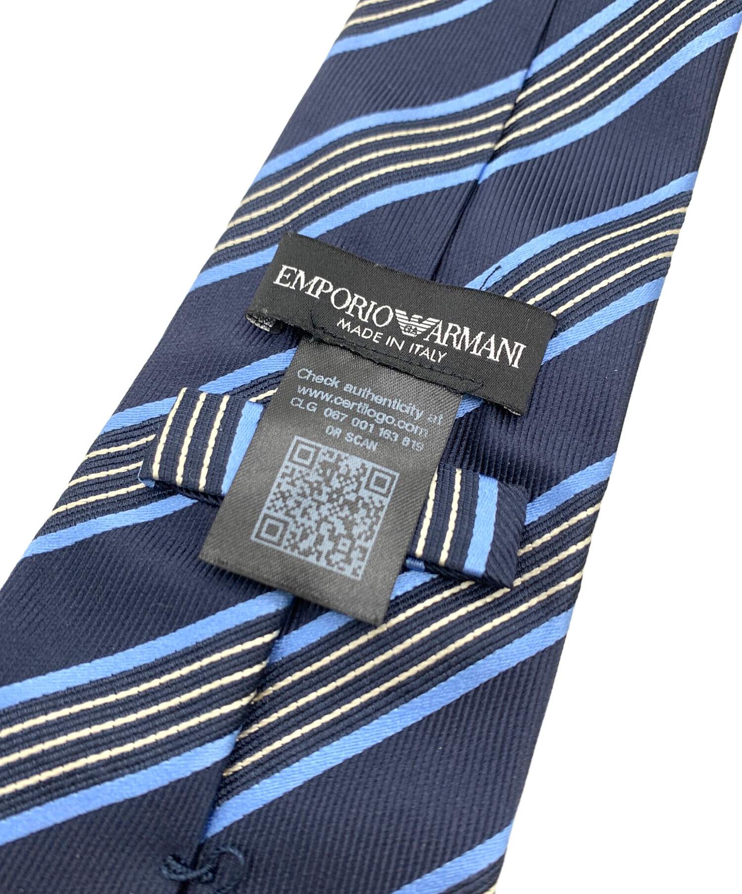 新品タグ付☆エンポリオアルマーニ☆ネクタイ☆ネイビー☆ブルー☆ストライプ☆752 エンポリオアルマーニEMPORIO ARMANI シルクレジメンタルストライプ