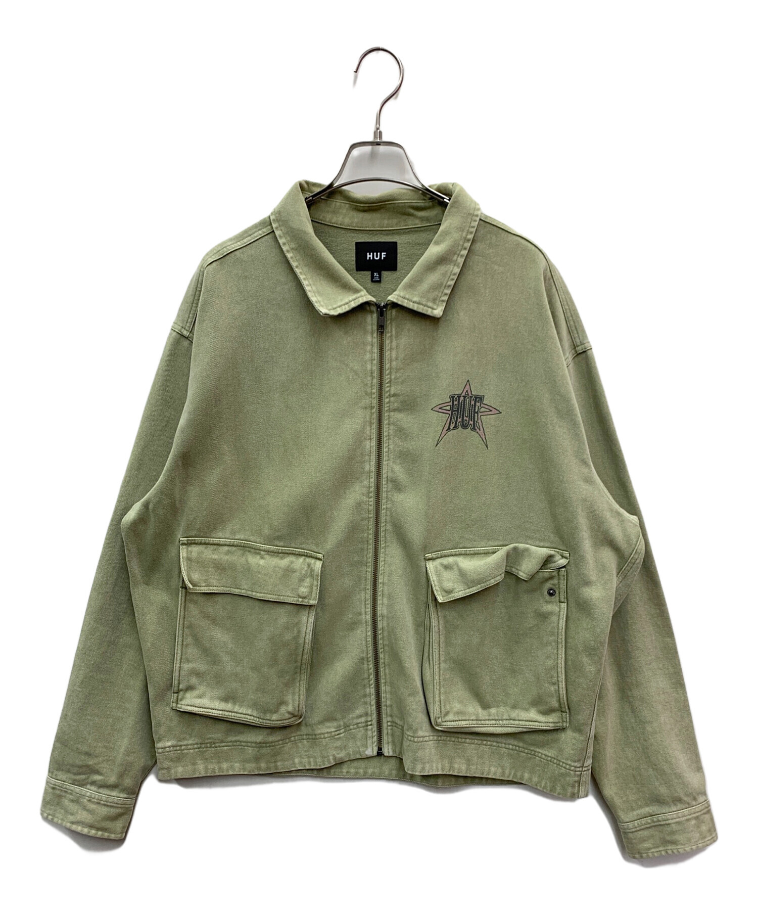 HUF グリーン　ジップアップジャケット 中古・古着通販】HUF (ハフ) ジップアップジャケット グリーン サイズ